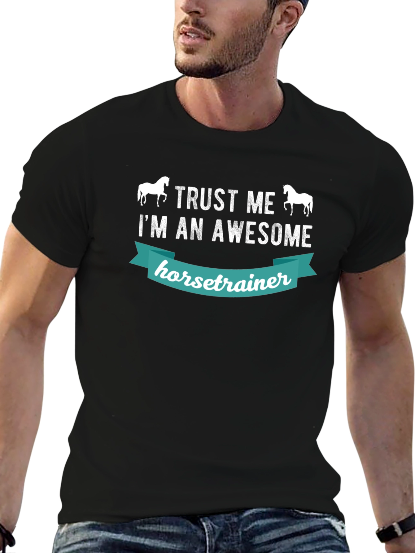 Black Awesome Horse Trainer Graphic Tee view 6