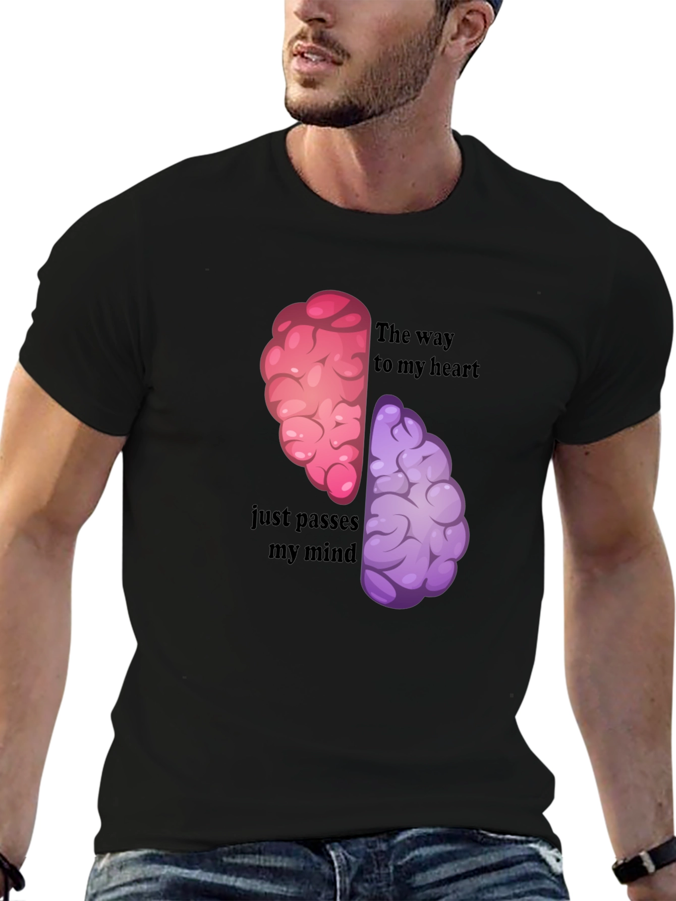 Black Brain Humor Graphic T-Shirt - The Way to My Heart view 6
