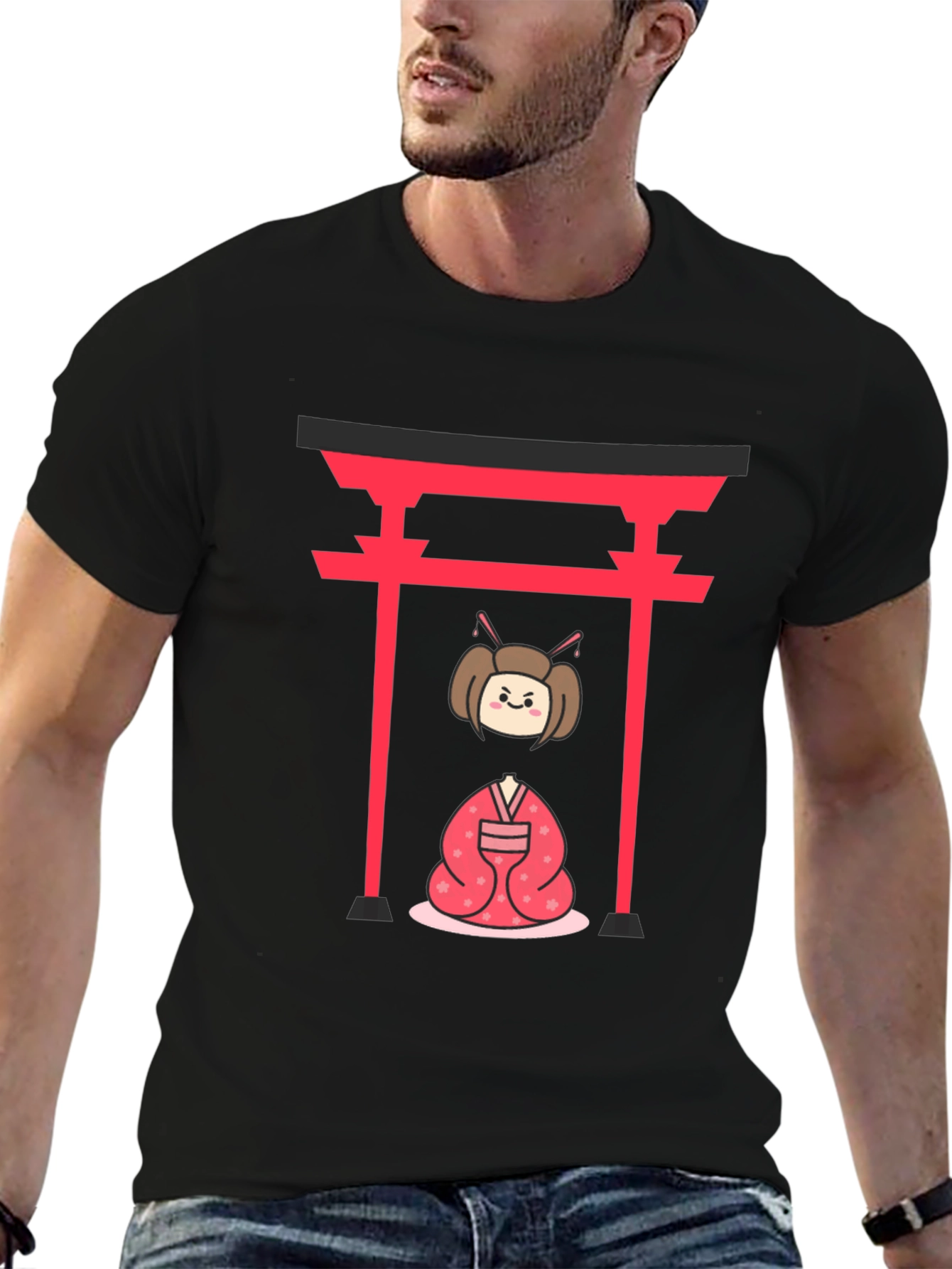 Black Japanese Geisha T-Shirt - Black view 6