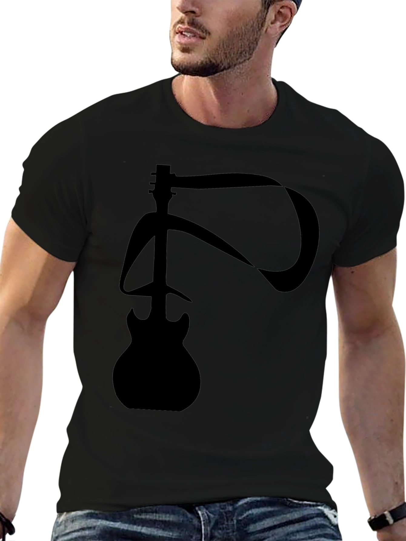 Black Abstract Guitar Graphic T-Shirt view 6
