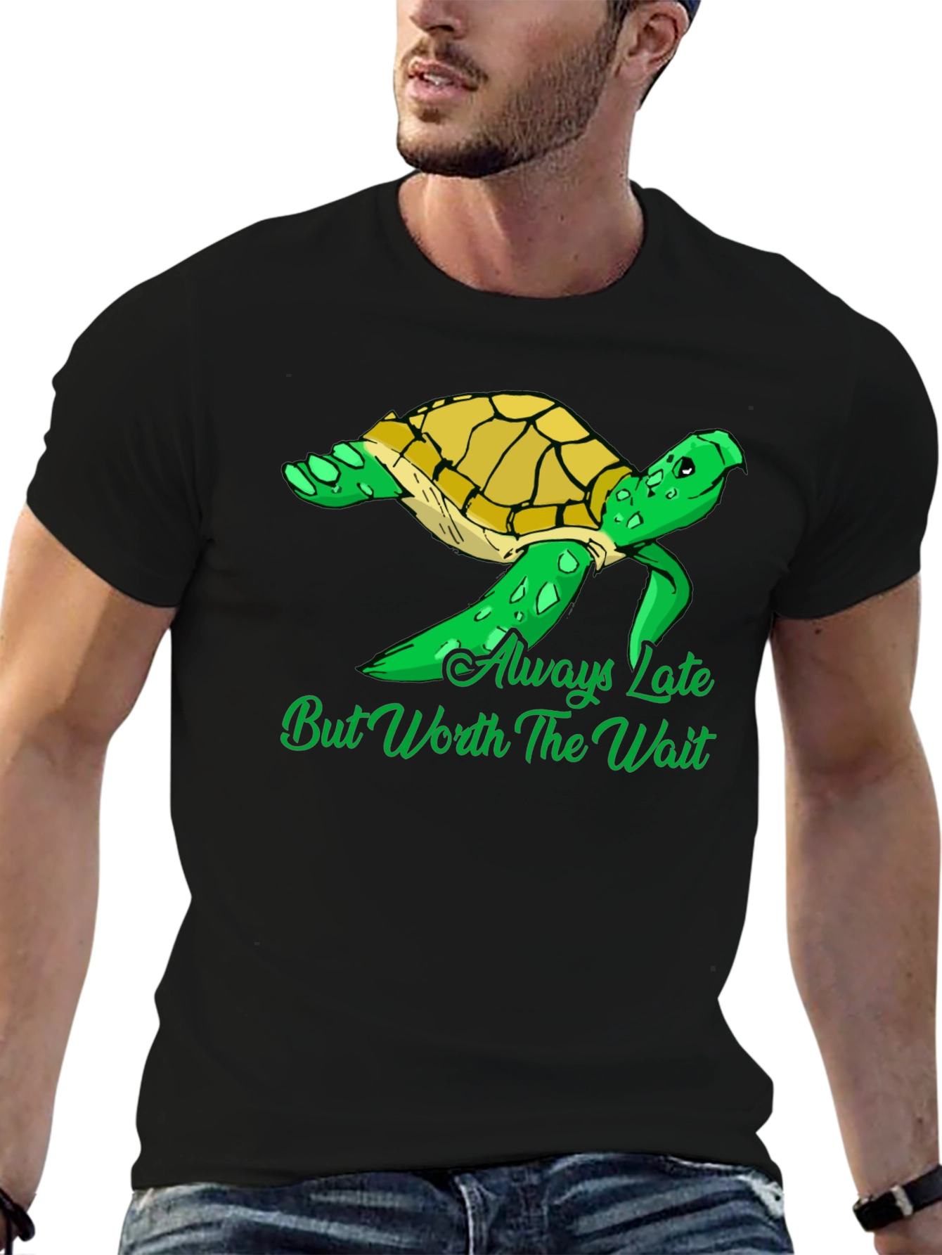Black Always Late Turtle Graphic T-Shirt view 6