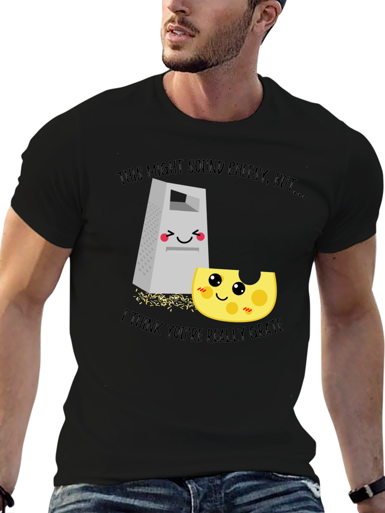 Black Funny "Cheesy Grate" Graphic T-Shirt view 6
