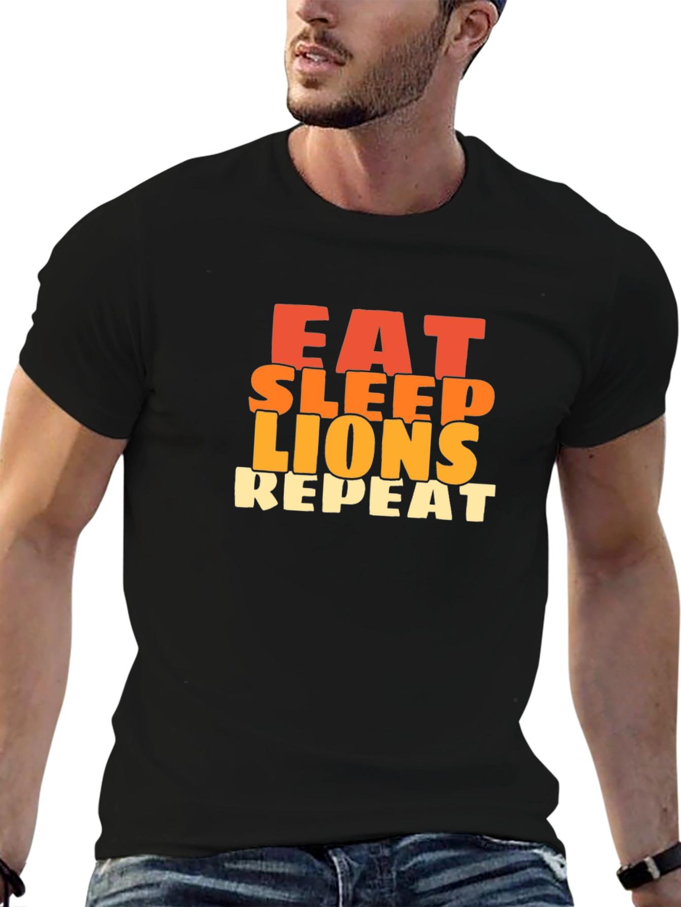 Black Eat Sleep Lions Repeat Graphic Tee - Black Cotton T-Shirt view 6