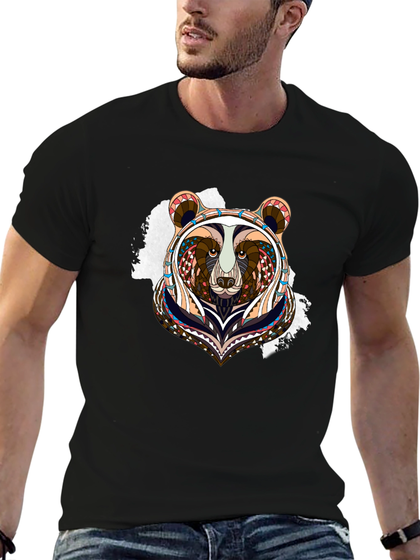 Black Bear Graphic Tee - Unique Tribal Design view 6