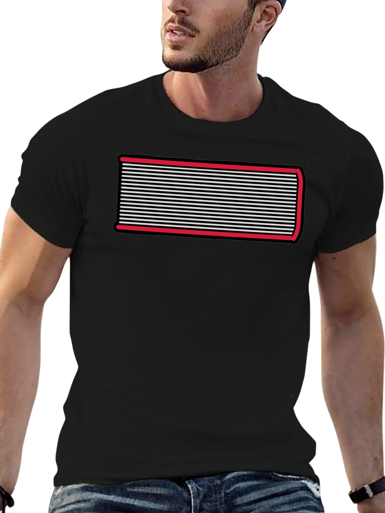 Black Striped Graphic Black T-Shirt view 6