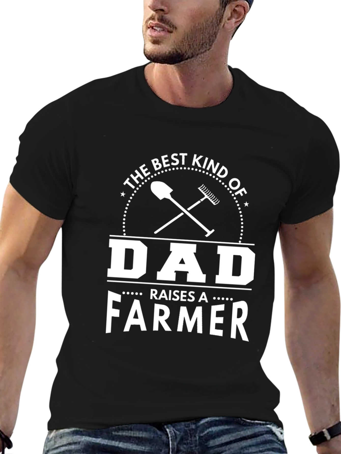 Black The Best Kind of Dad Raises A Farmer Black T-Shirt view 6