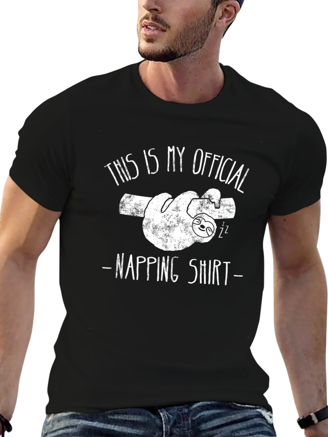 Black Napping Sloth T-Shirt: Official Sleep Shirt view 6