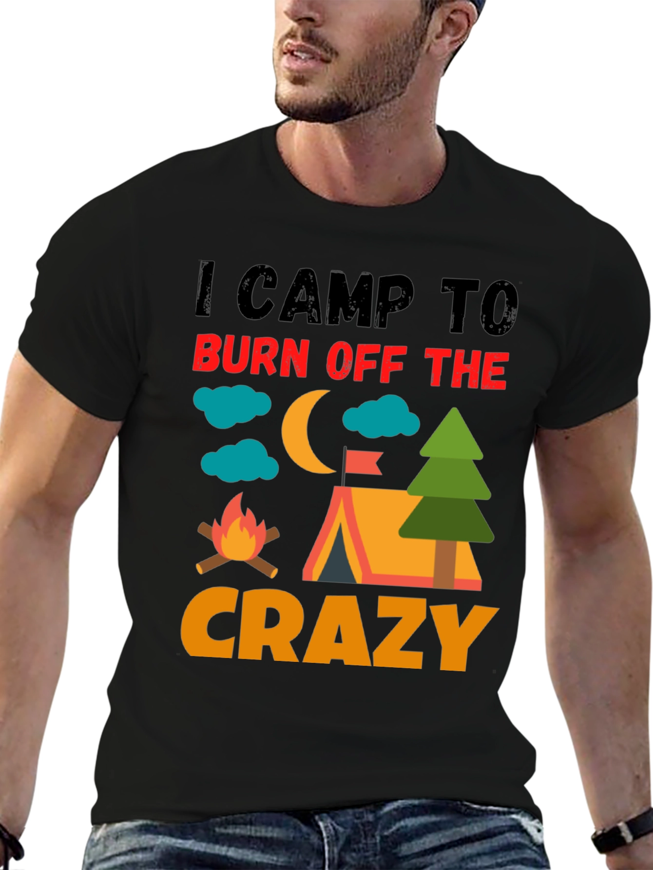 Black I Camp To Burn Off The Crazy Camping T-Shirt view 6