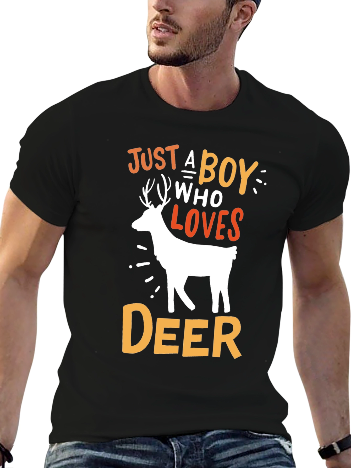 Black Just A Boy Who Loves Deer Graphic T-Shirt view 6