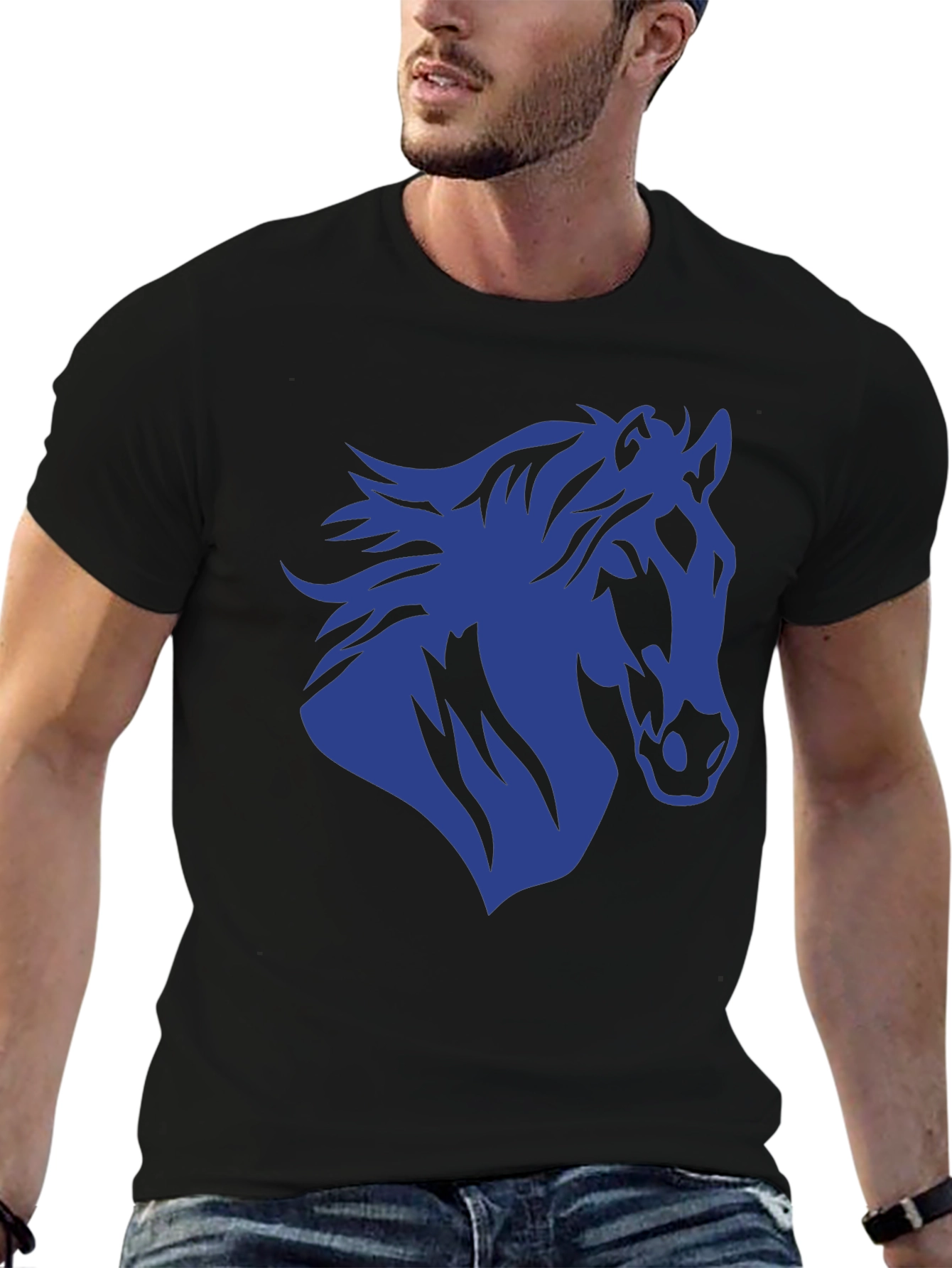 Black Horse Silhouette Graphic Tee - Black Cotton T-Shirt view 6