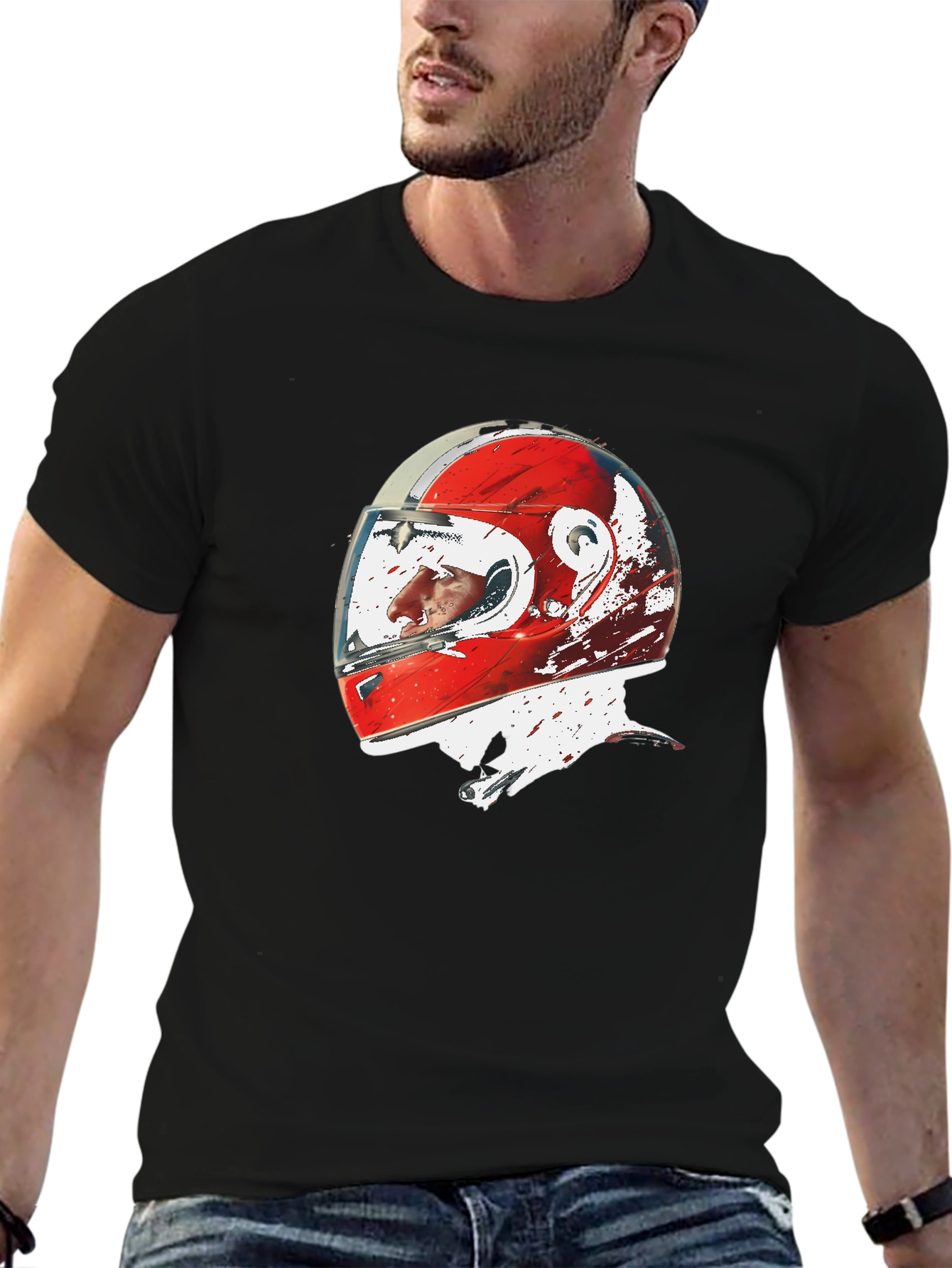 Black Racing Helmet Graphic Tee - Motorsport Fan Apparel view 6