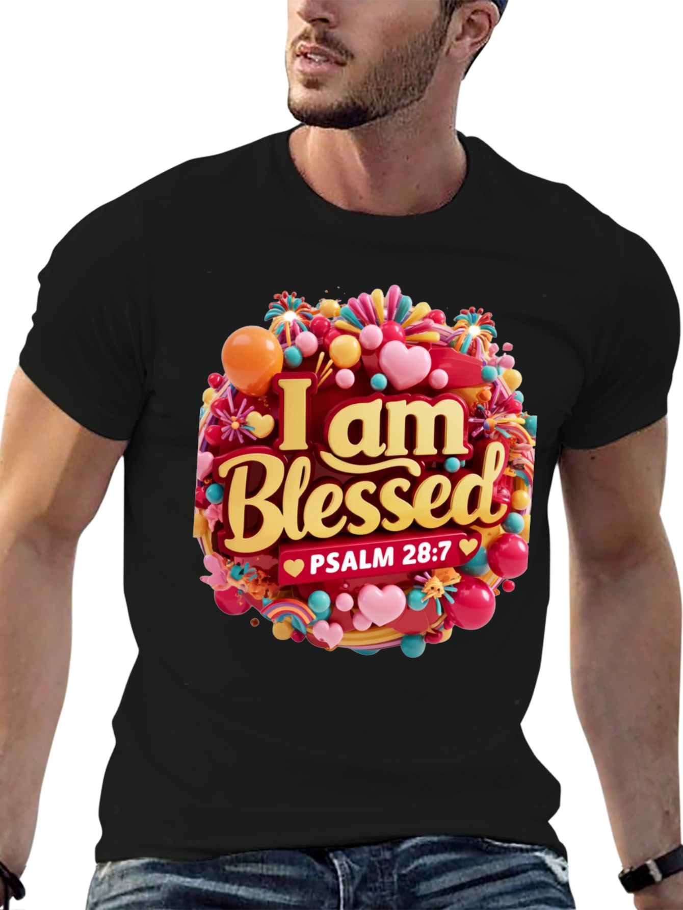 Black I Am Blessed T-Shirt - Psalm 28:7 - Christian Apparel view 6