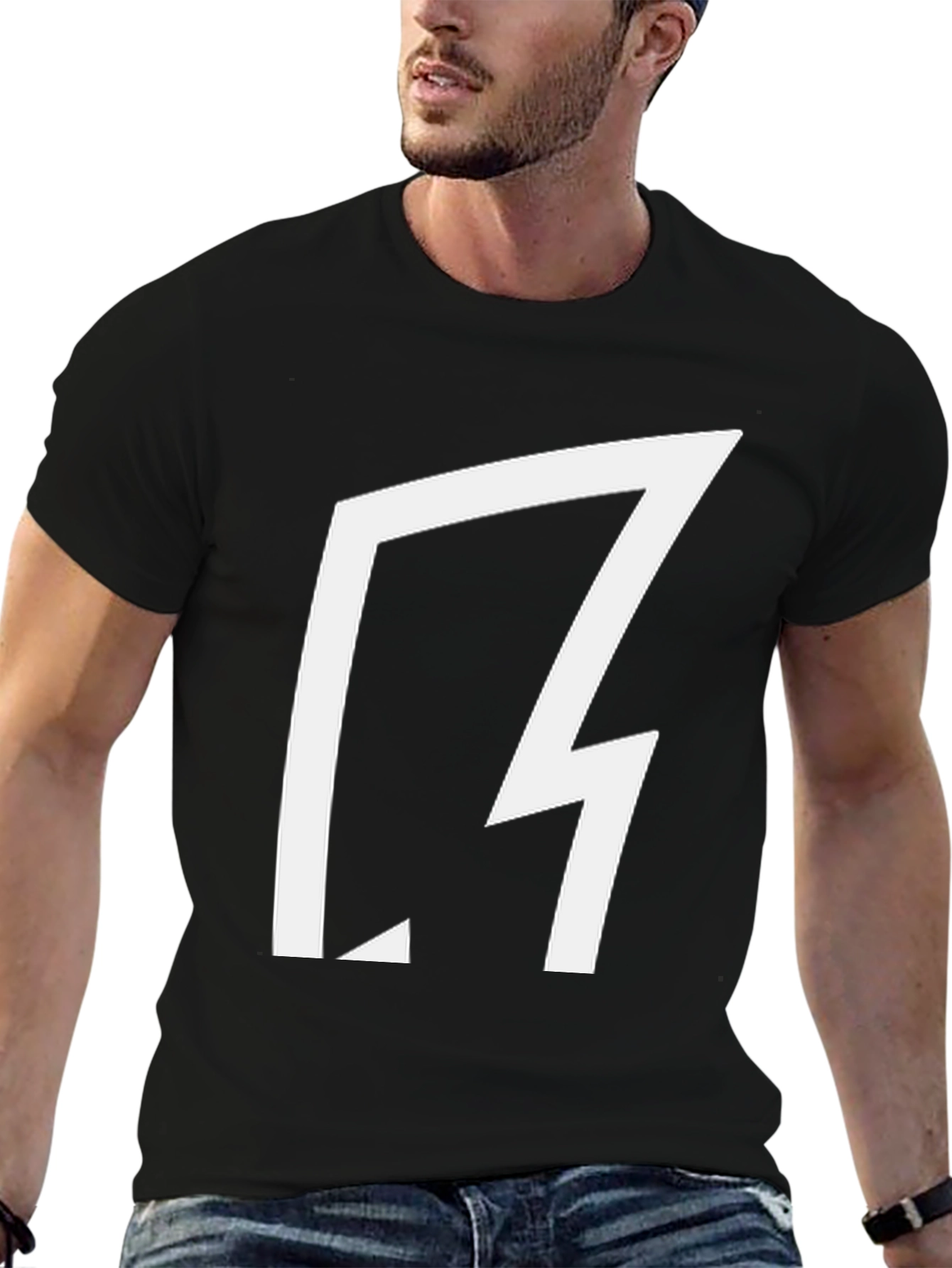 Black Bold Graphic Tee - Black Cotton with Abstract White Design view 6