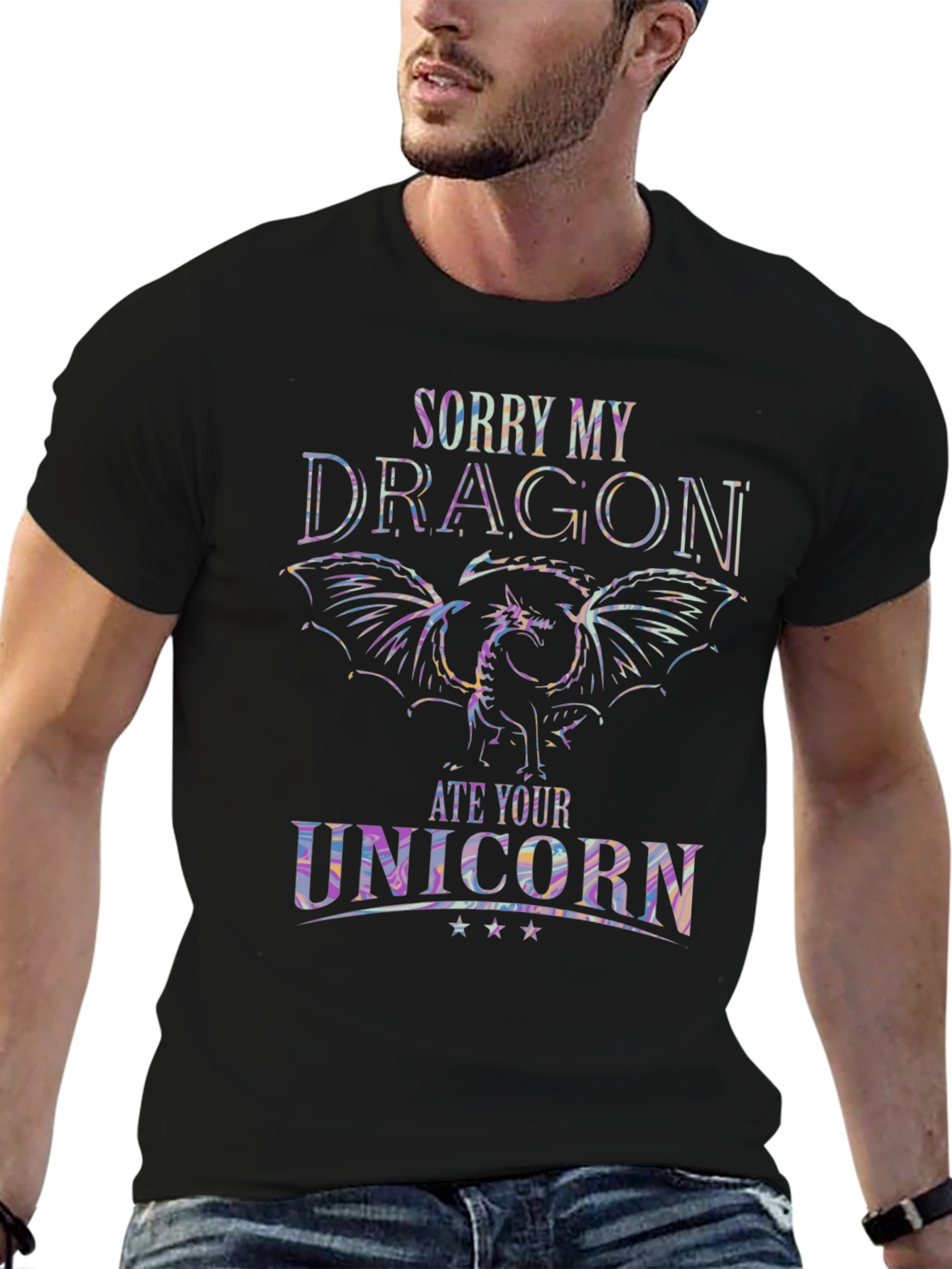Black Dragon Ate Unicorn T-Shirt - Unique Graphic Tee view 6