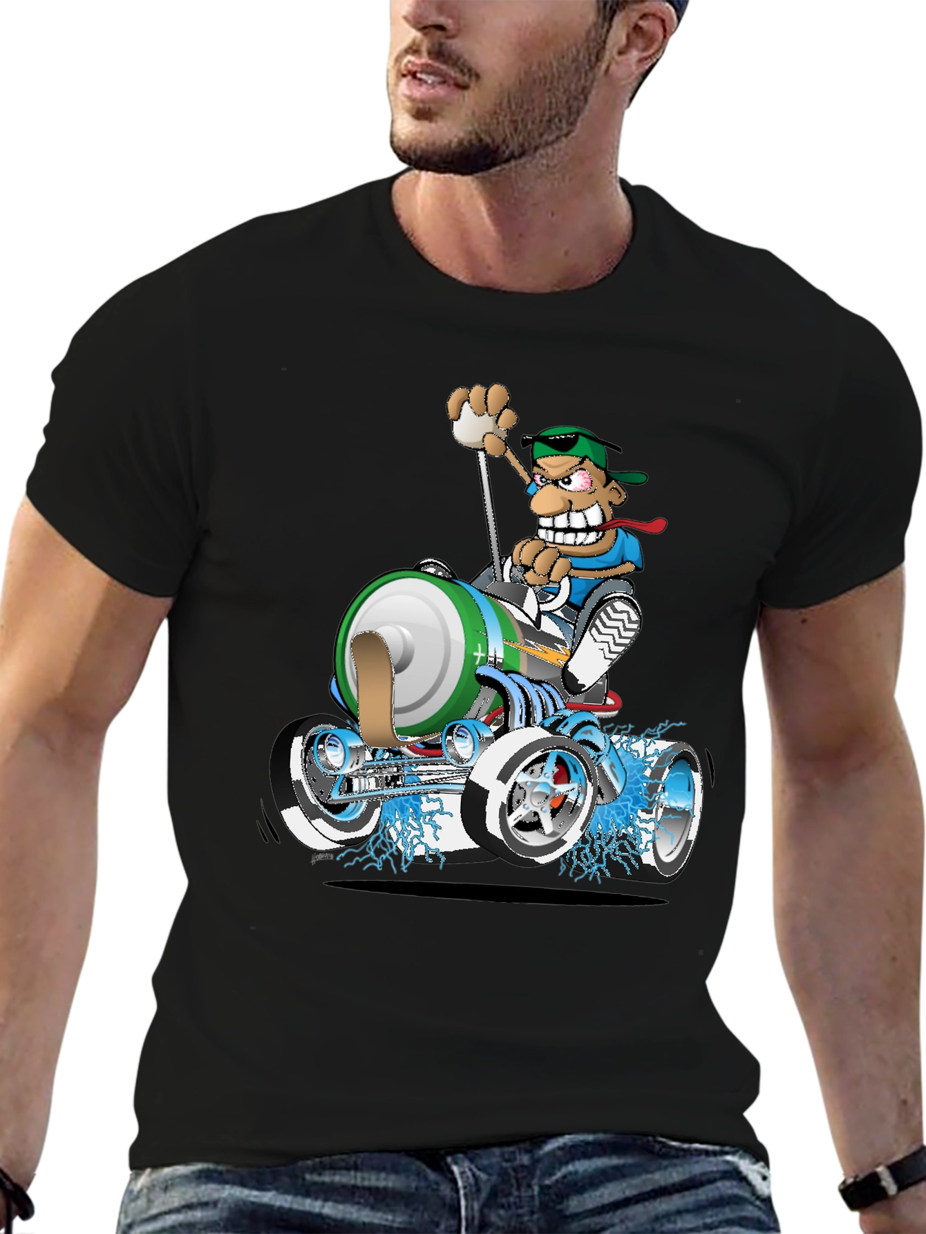 Black Cartoon Race Car T-Shirt view 6