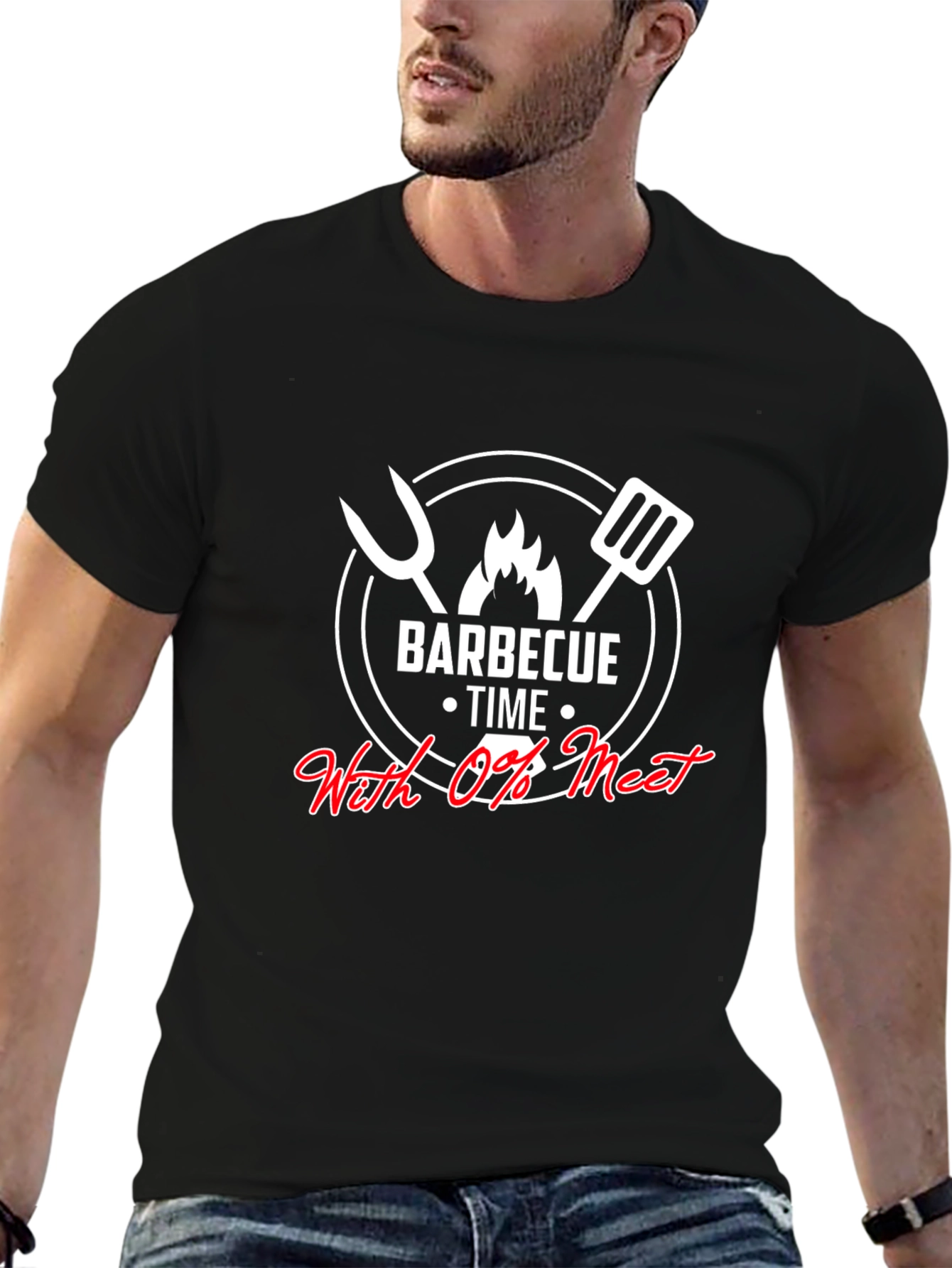 Black BBQ Time - With 0% Meat Graphic T-Shirt view 6