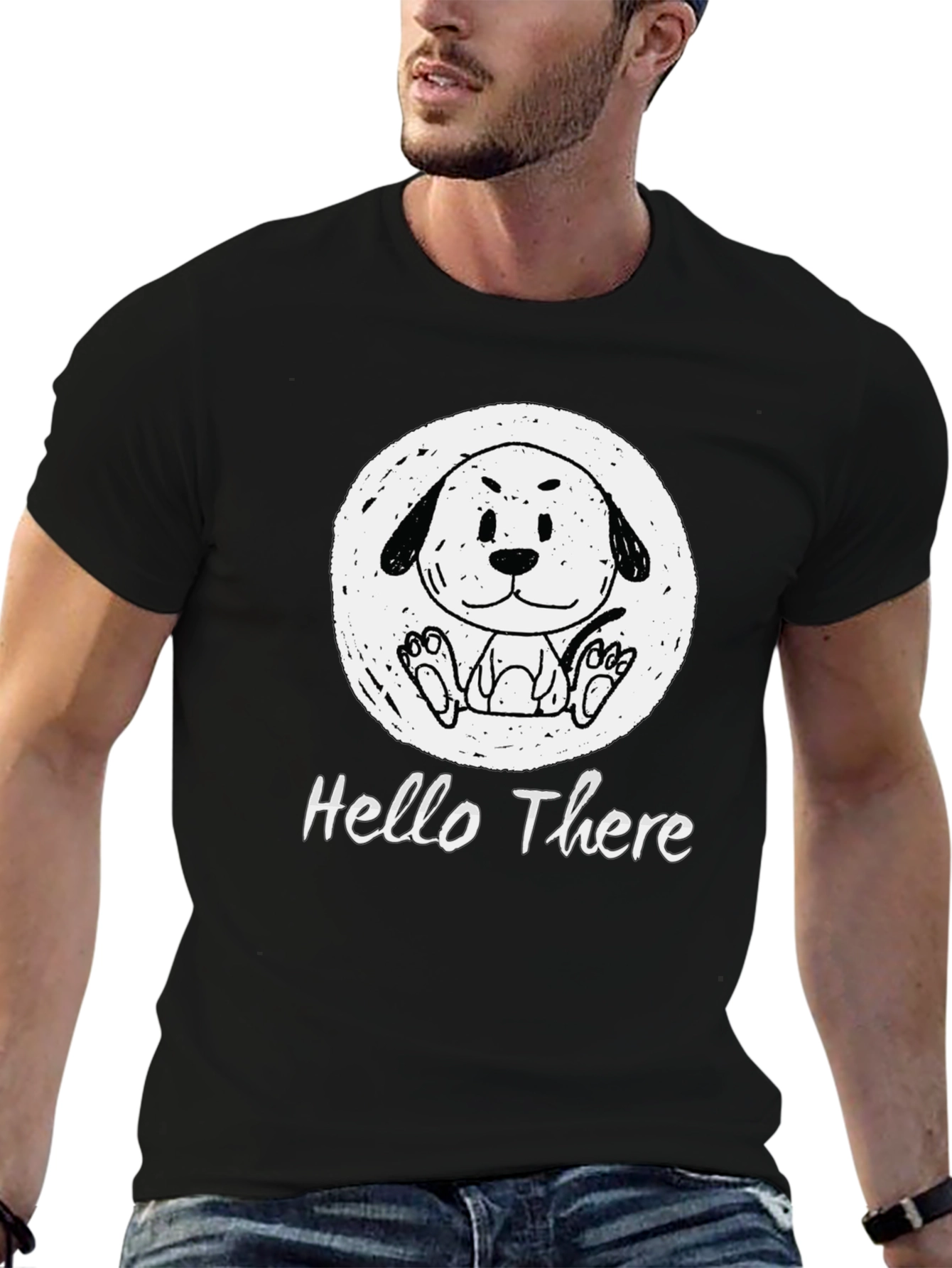 Black Cartoon Dog T-Shirt - "Hello There" Graphic Tee view 6