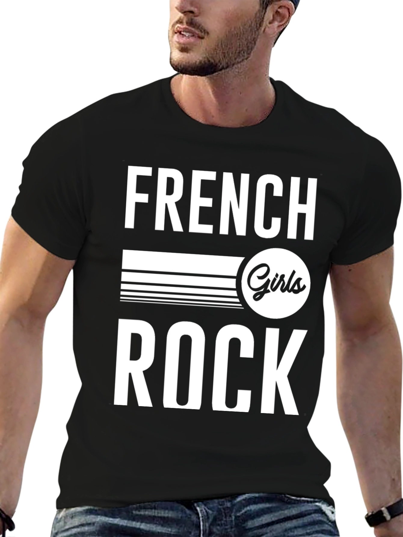 Black French Girls Rock Graphic Tee - Unisex Black T-Shirt view 6