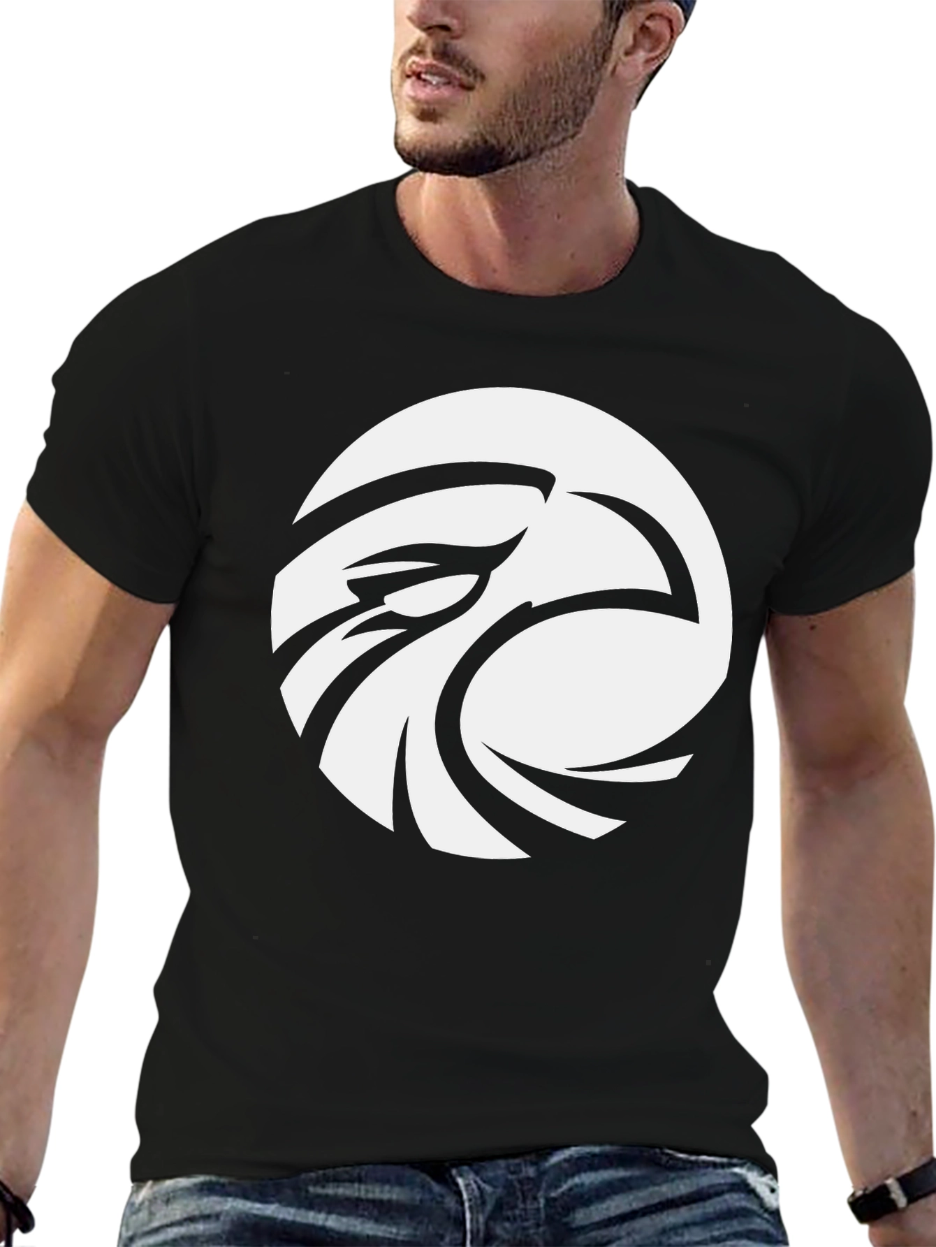 Black Eagle Eye Graphic Tee - Cool Black Cotton T-Shirt view 6