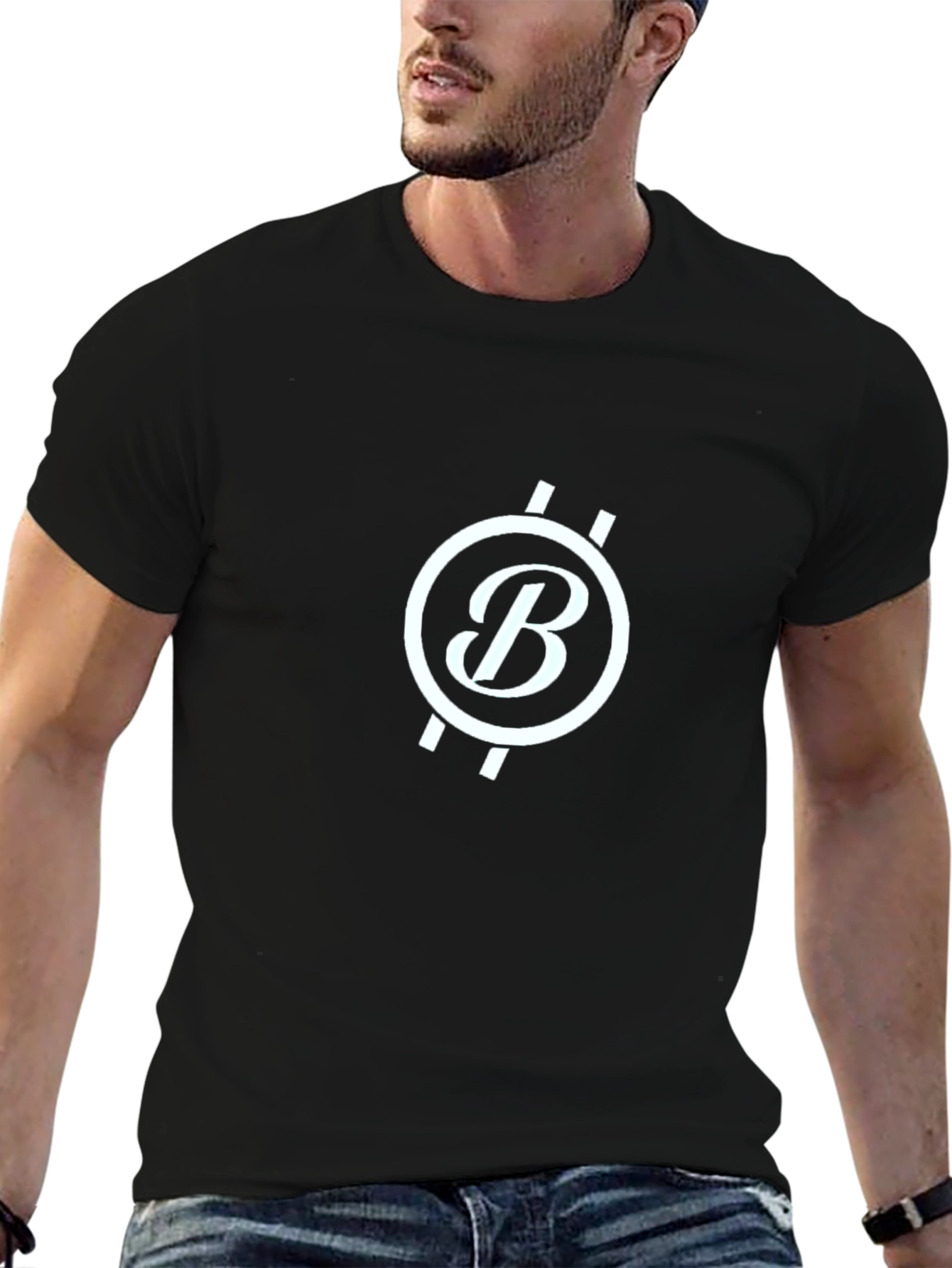 Black Black T-Shirt with White "B" Logo view 6