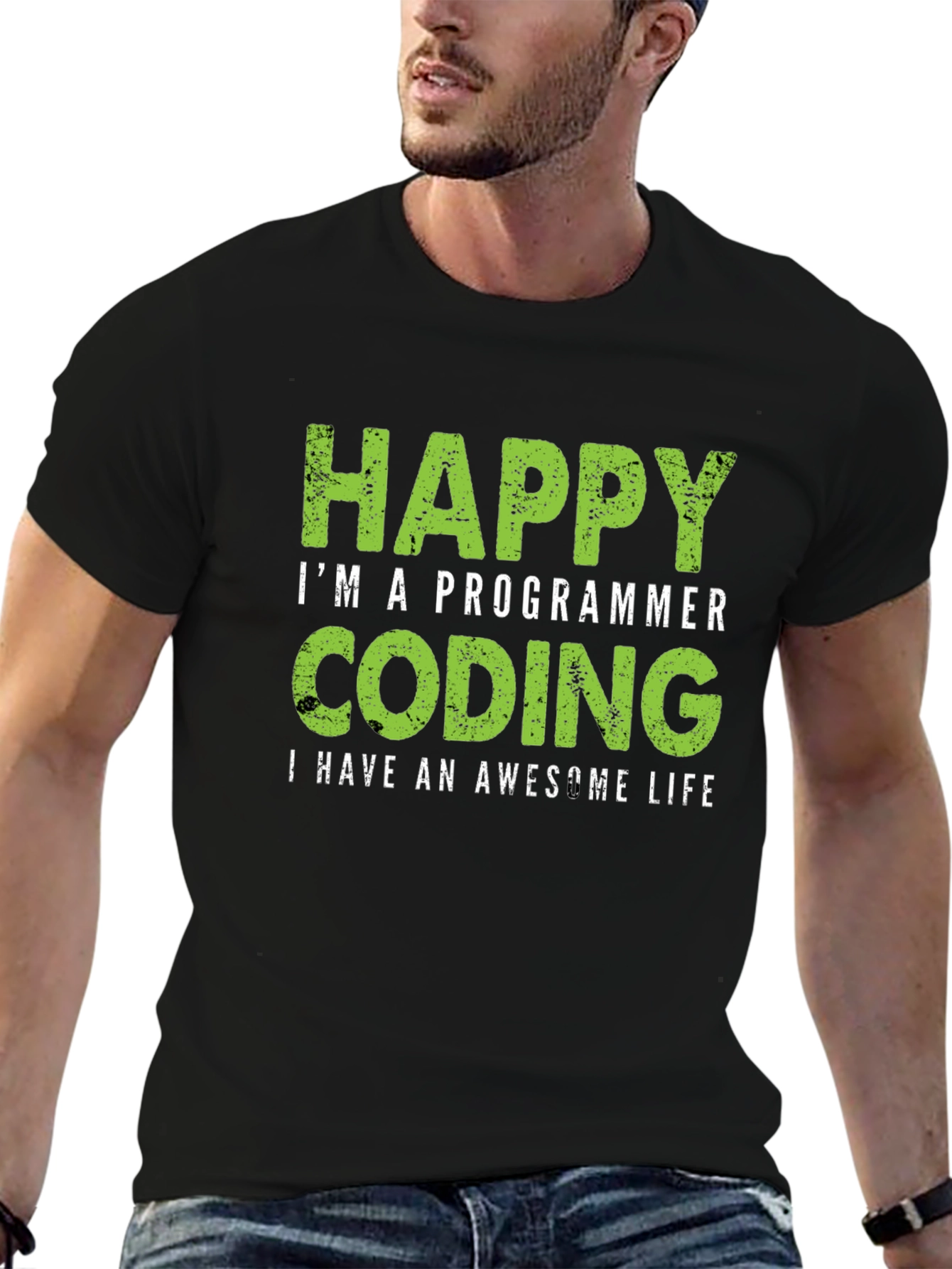 Black Happy Programmer Coding T-Shirt - Awesome Life view 6