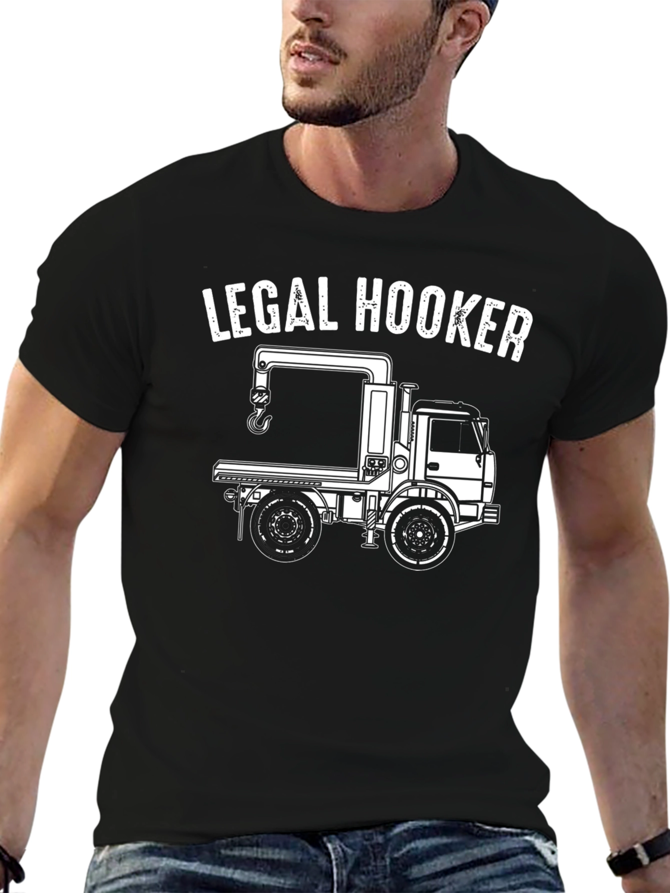 Black Legal Hooker T-Shirt - Tow Truck Design view 6