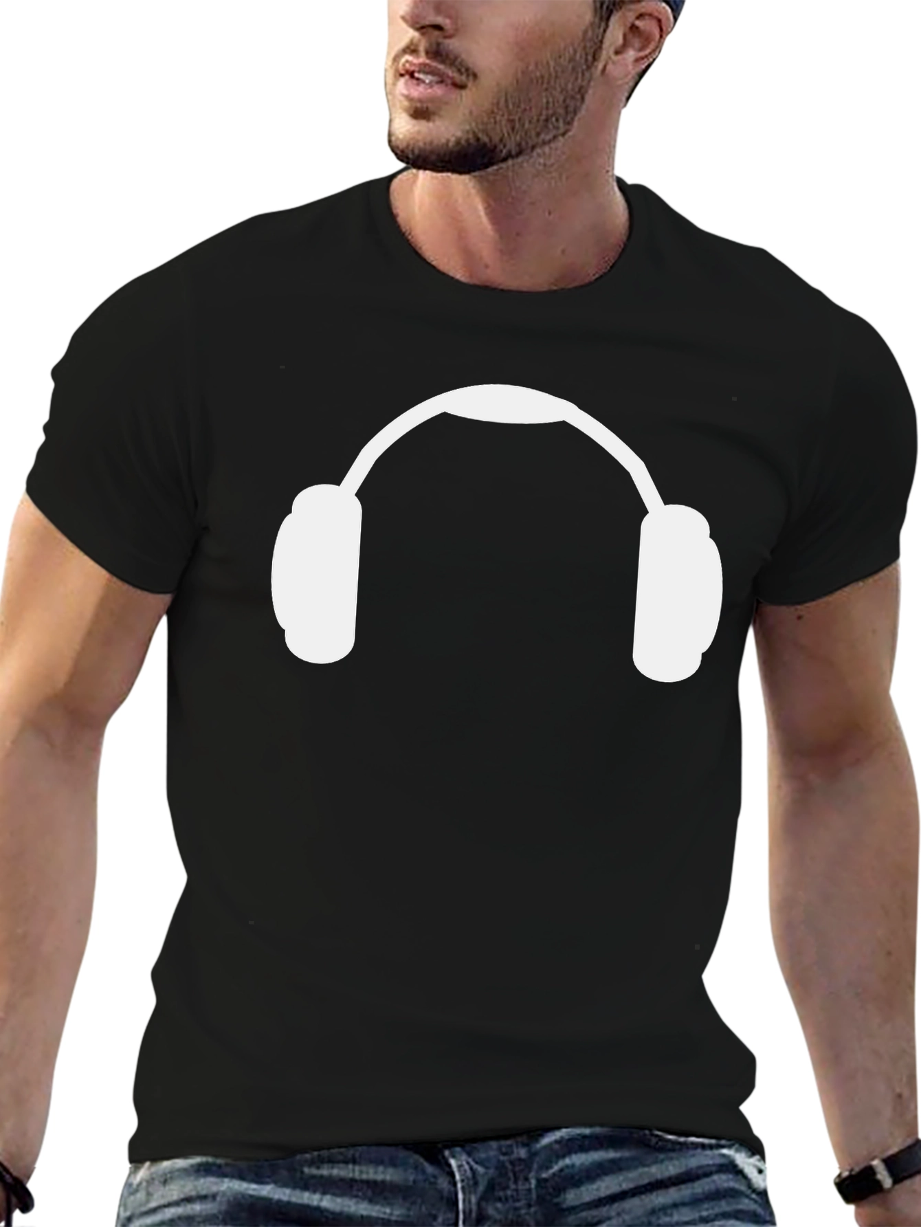 Black Headphone Graphic Tee - Black Cotton Casual Shirt view 6
