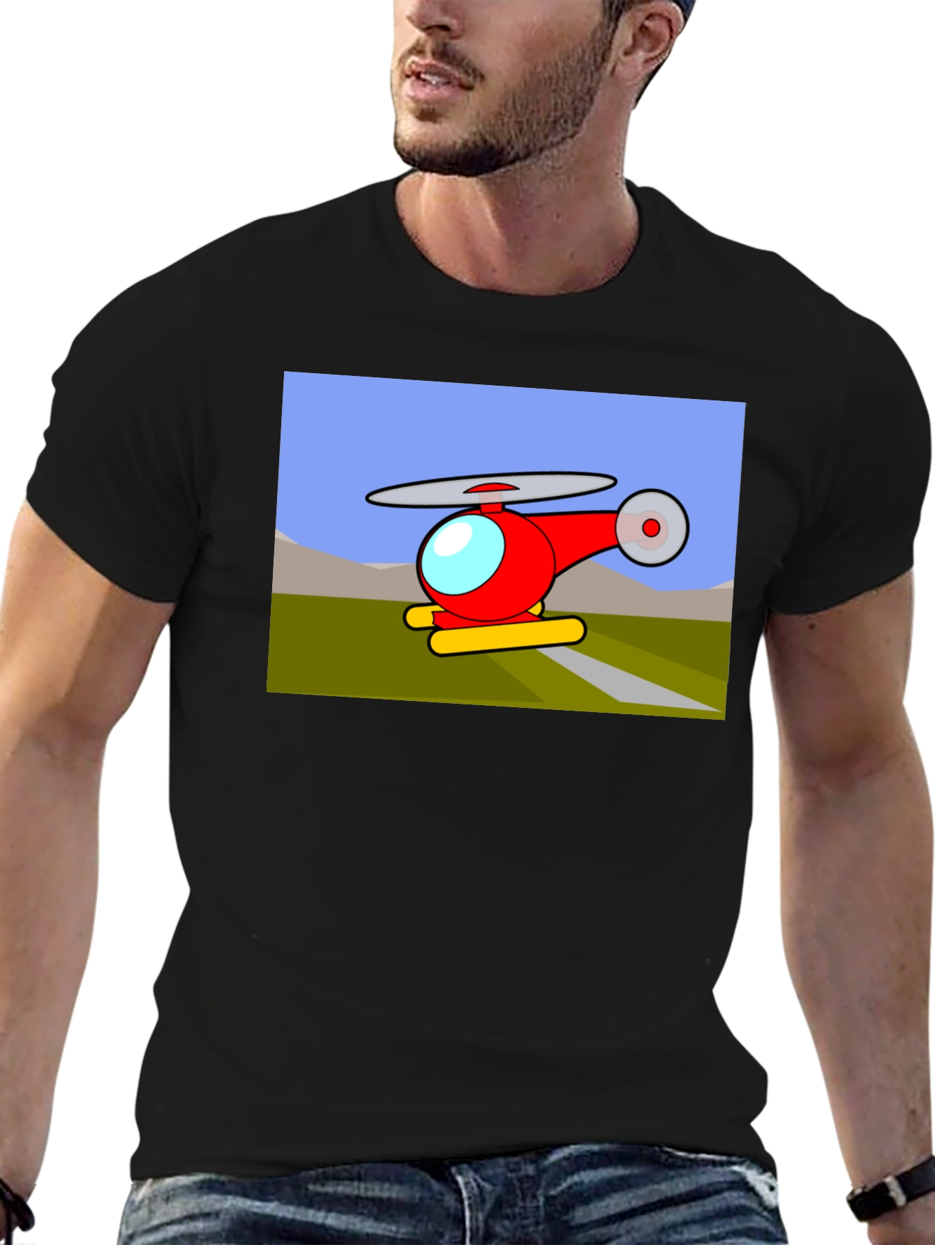 Black Cartoon Helicopter Graphic T-Shirt - Black view 6