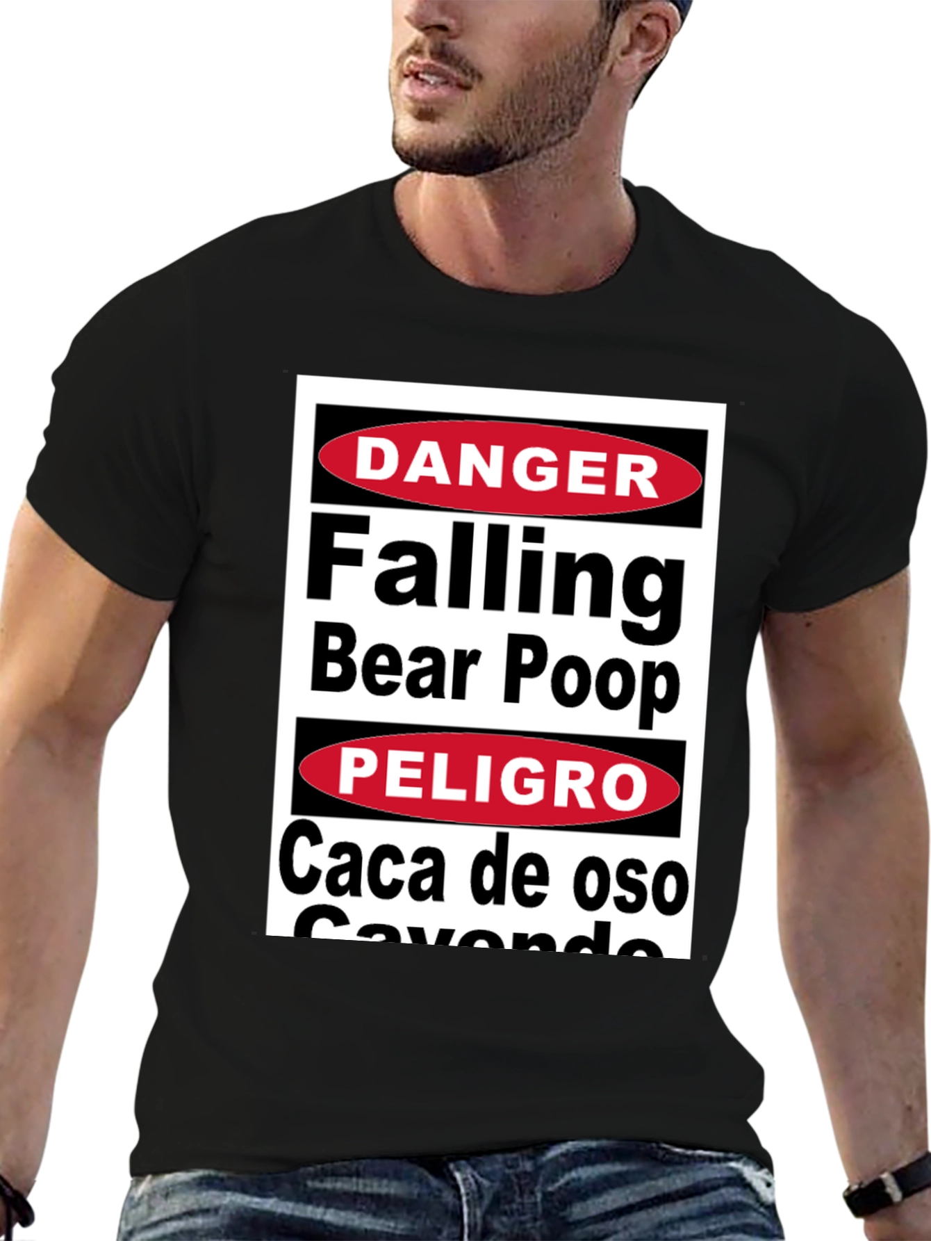 Black Danger Falling Bear Poop T-Shirt Funny Graphic Tee view 6