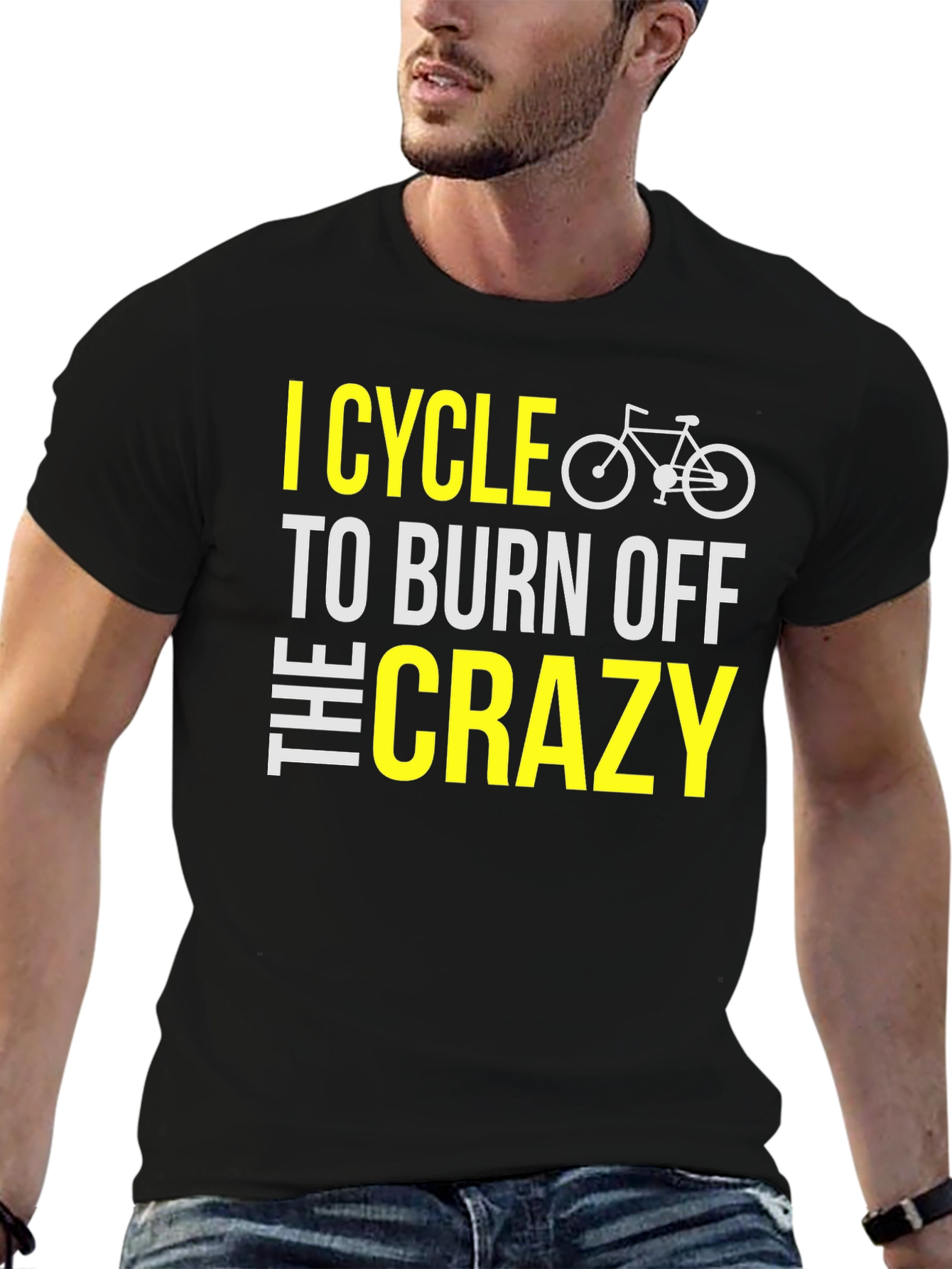 Black I Cycle to Burn Off The Crazy Black T-Shirt view 6
