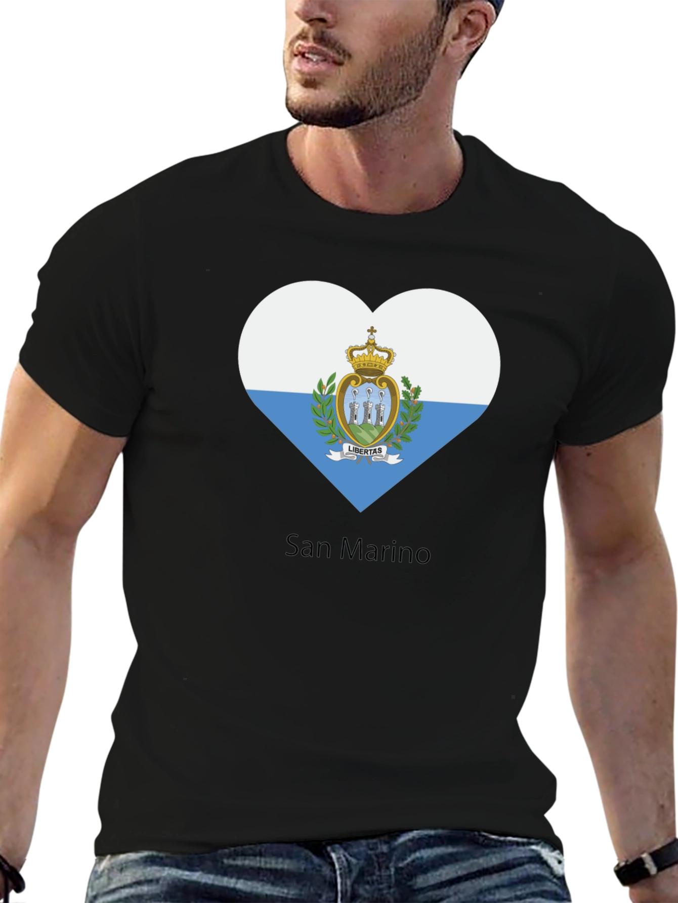 Black San Marino Flag Heart T-Shirt view 6