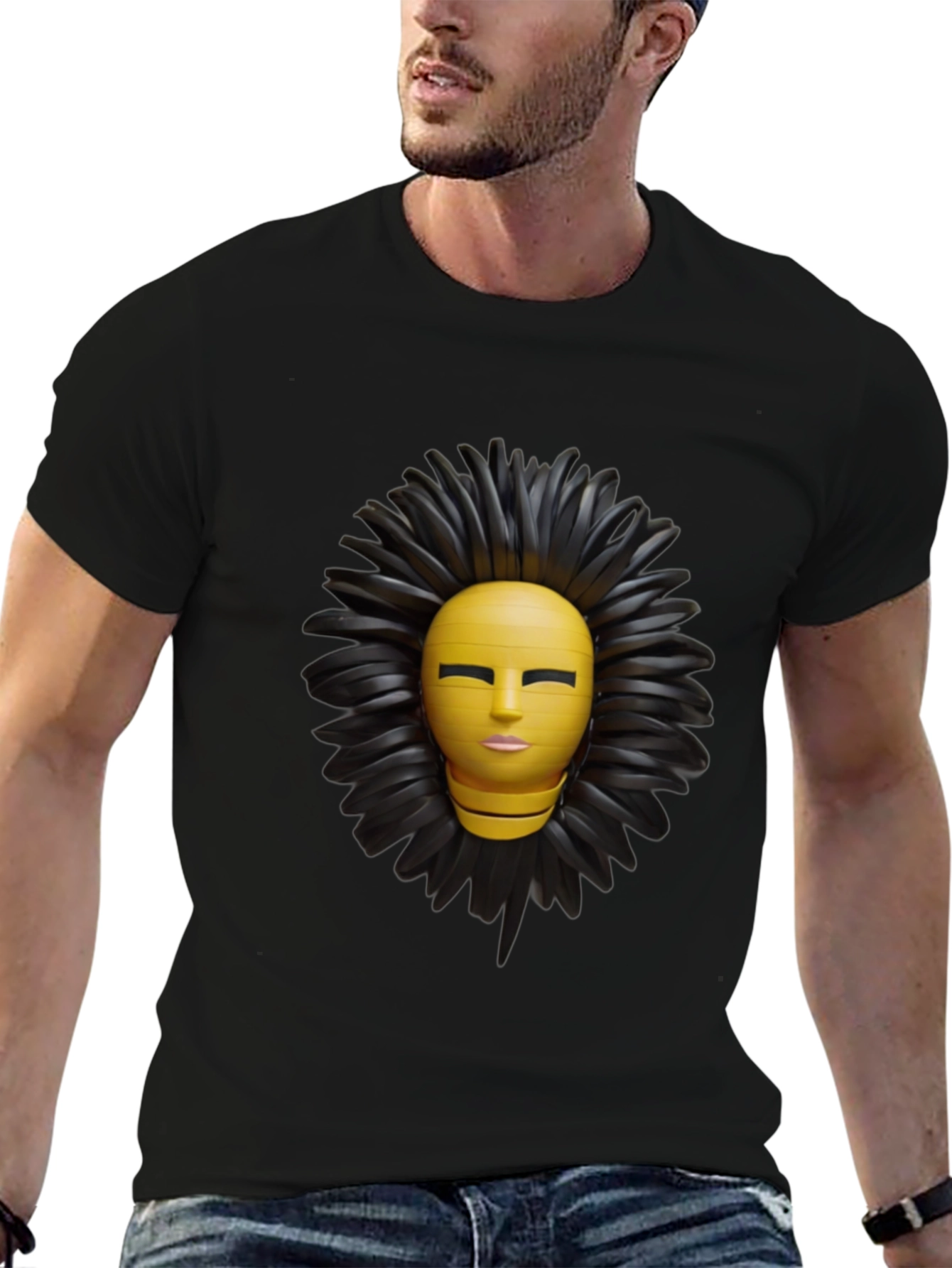 Black Abstract Face Graphic Print T-Shirt view 6