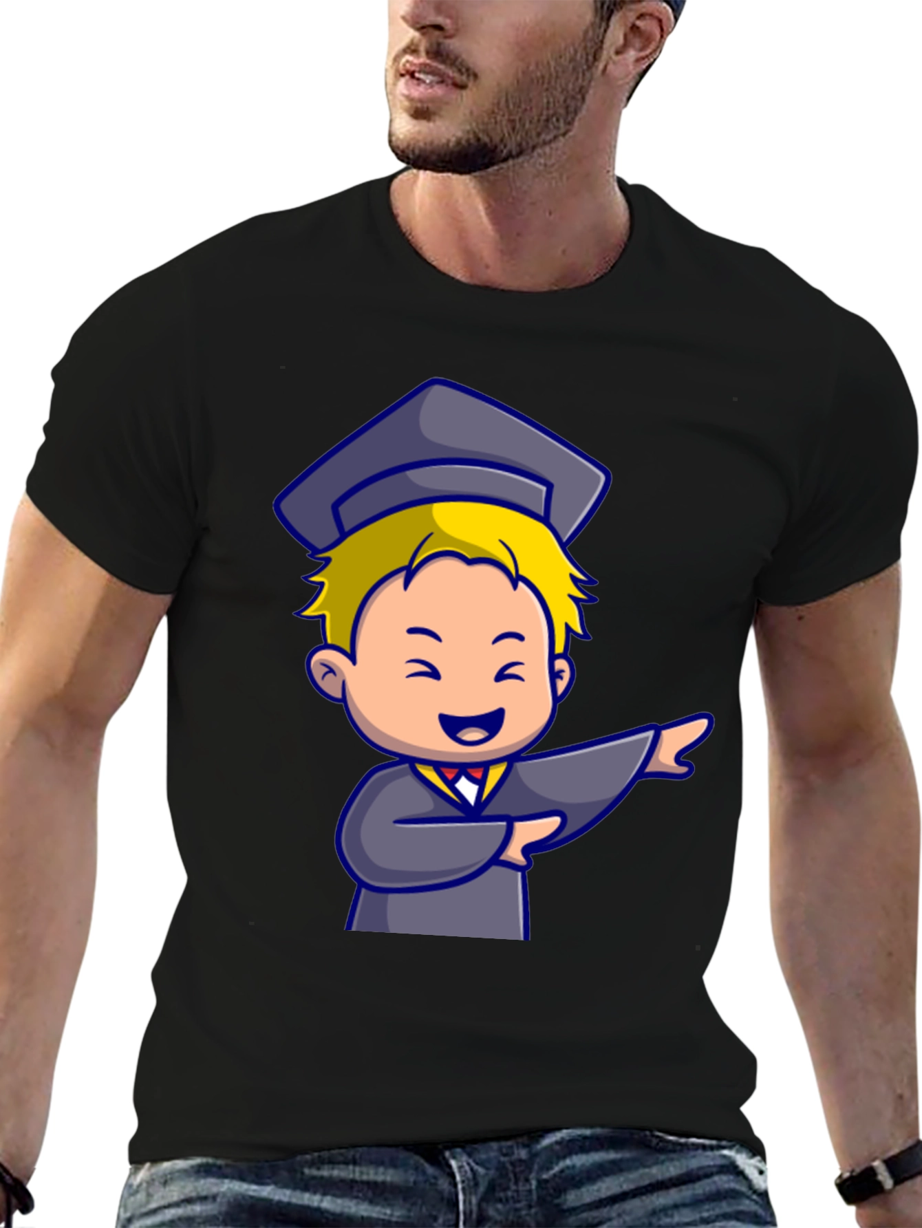 Black Graduation Cartoon Graphic T-Shirt view 6