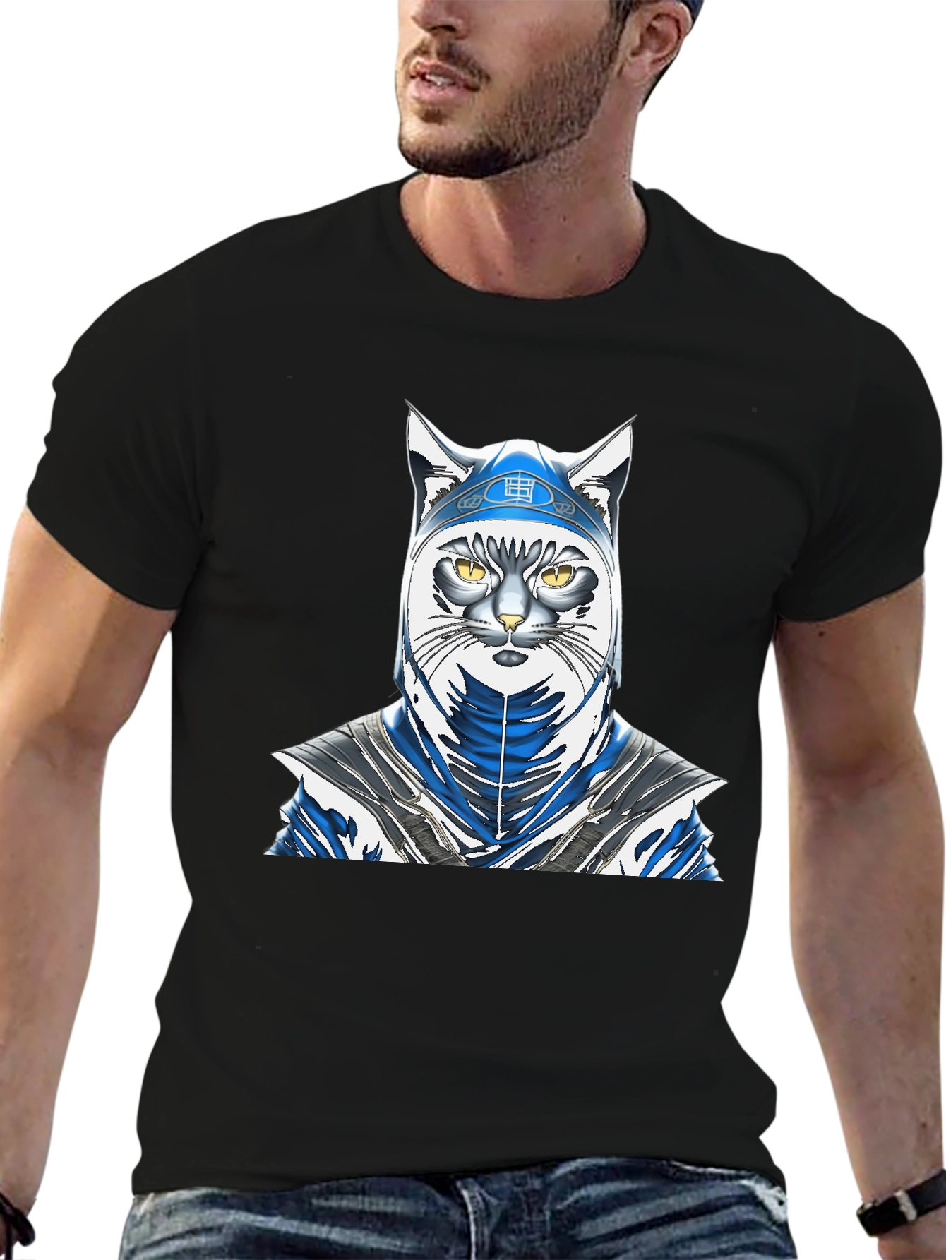 Black Ninja Cat Graphic Tee - Stylish & Unique Design view 6