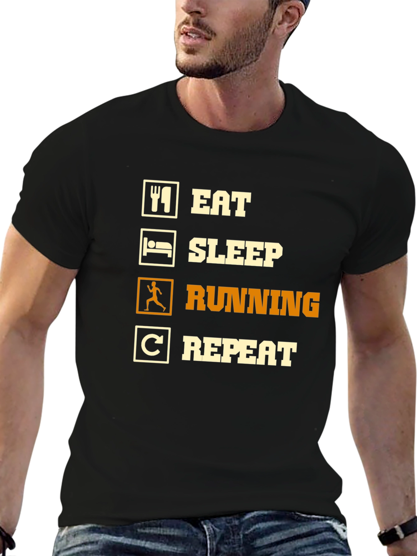 Black Eat Sleep Running Repeat Black T-Shirt view 6