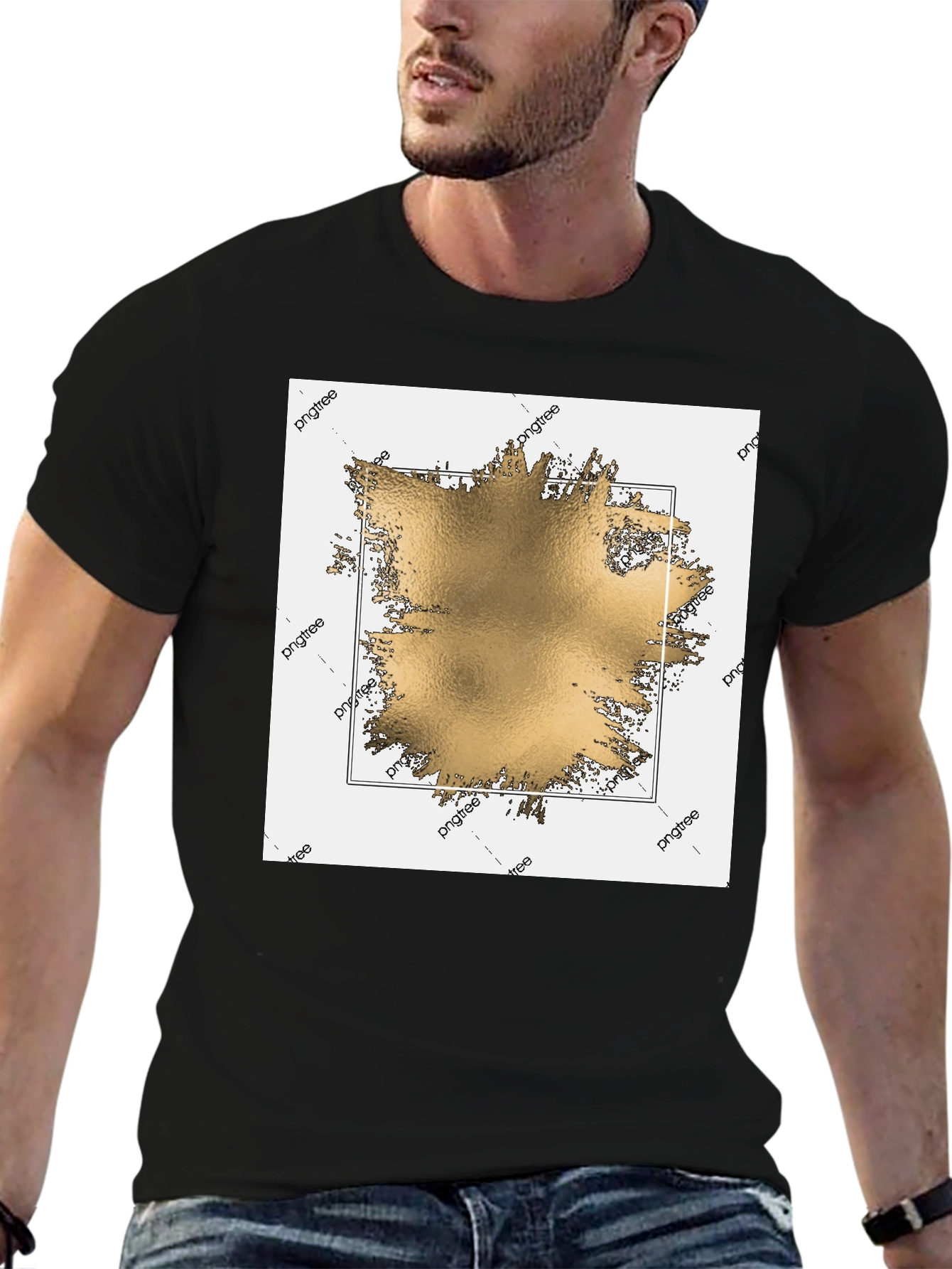 Black Modern Gold Graphic Black T-Shirt view 6