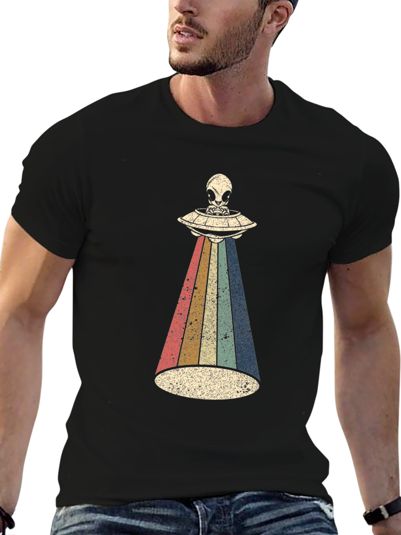 Black Retro Alien UFO T-Shirt view 6