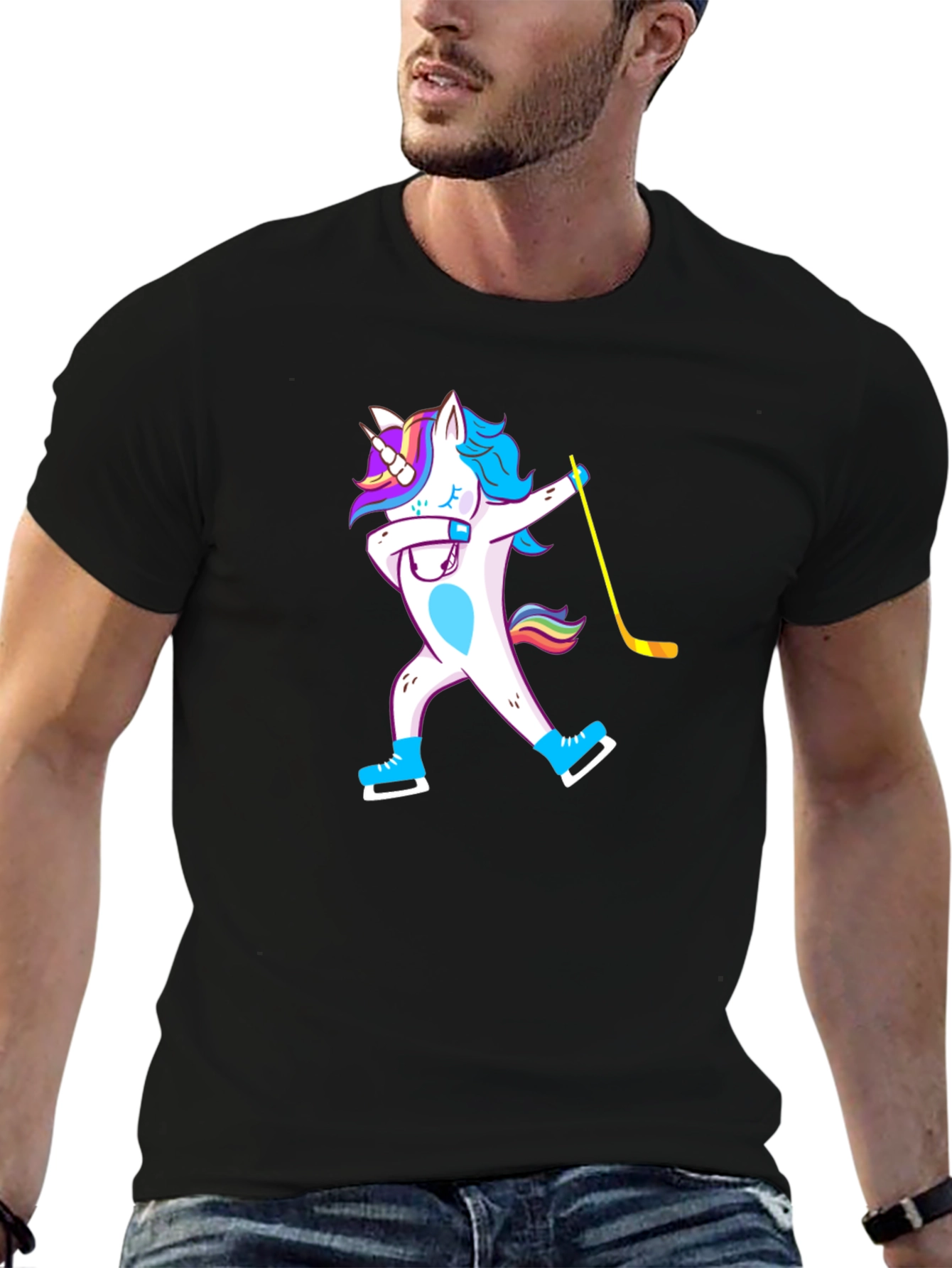 Black Unicorn Dab Hockey T-Shirt - Black view 6