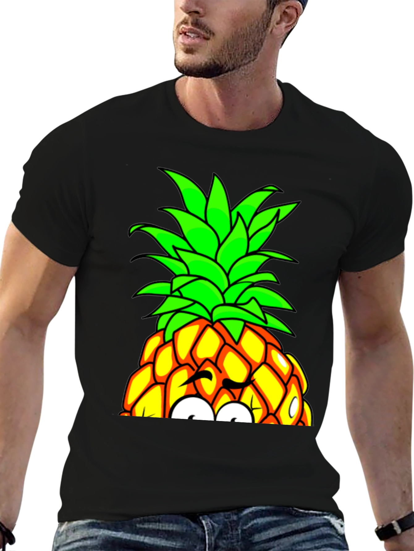 Black Fun Pineapple Graphic Tee - Quirky Design view 6