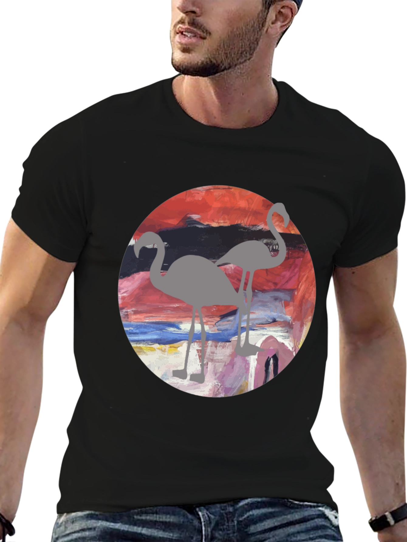 Black Flamingo Sunset Graphic Tee - Stylish Men's T-Shirt view 6