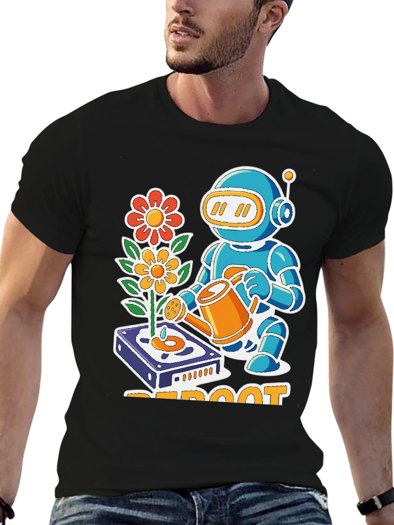 Black Reboot Robot Gardener Graphic T-Shirt - Black view 6