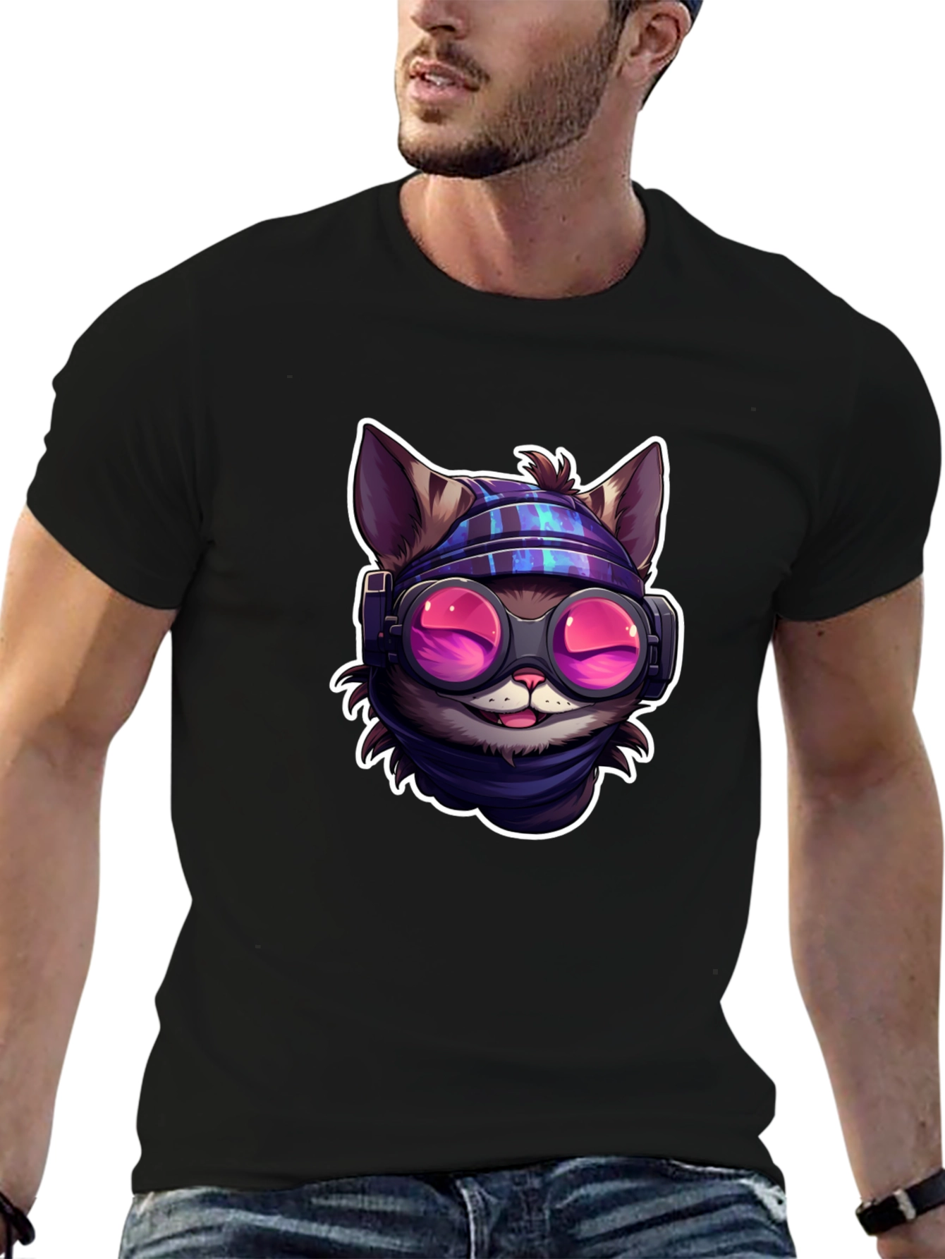 Black Cool Cat Tee - Steampunk Style view 6