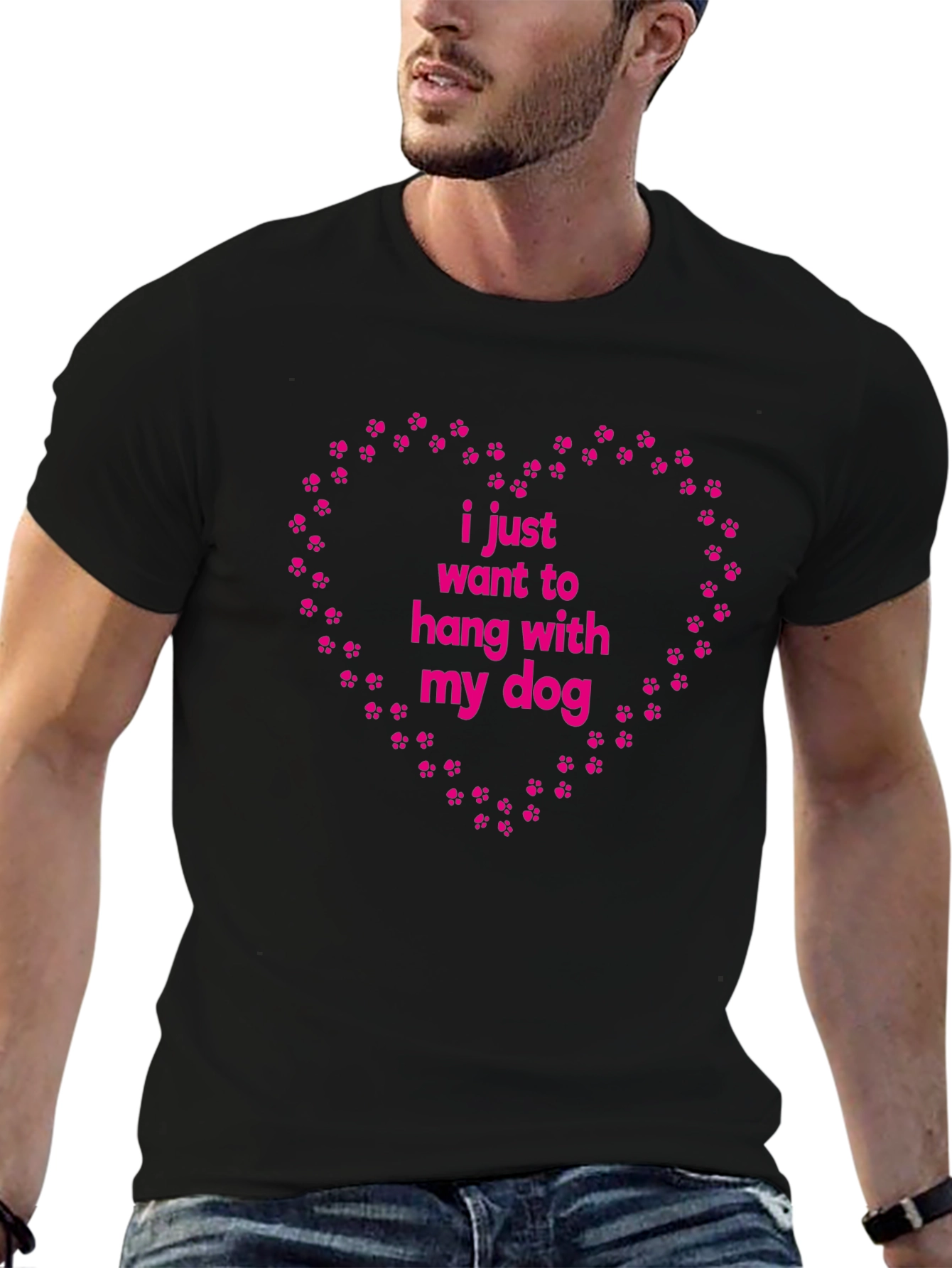 Black Dog Lover T-Shirt - Hang With My Dog Paw Print Heart view 6