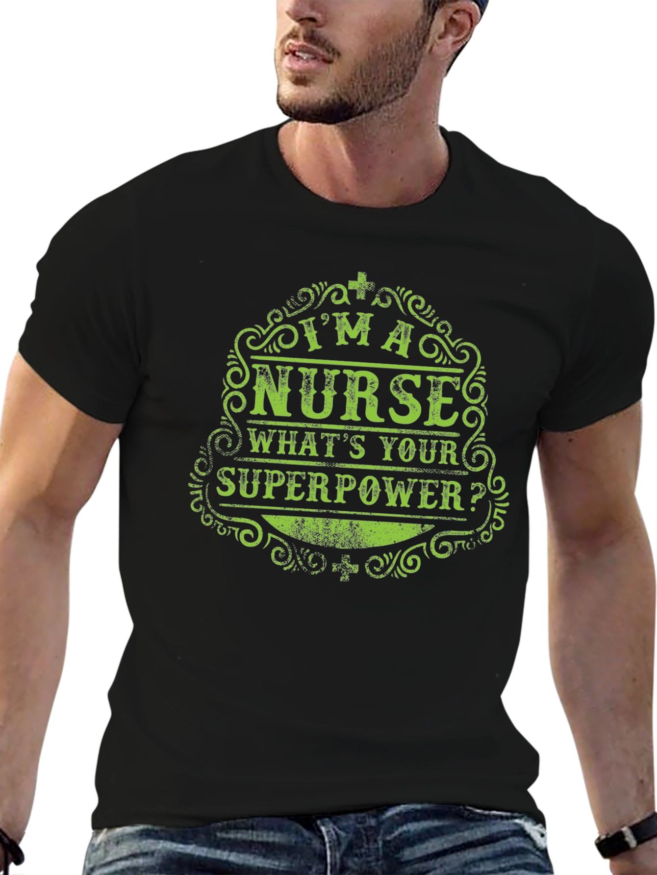 Black I'm a Nurse, What's Your Superpower? T-Shirt view 6