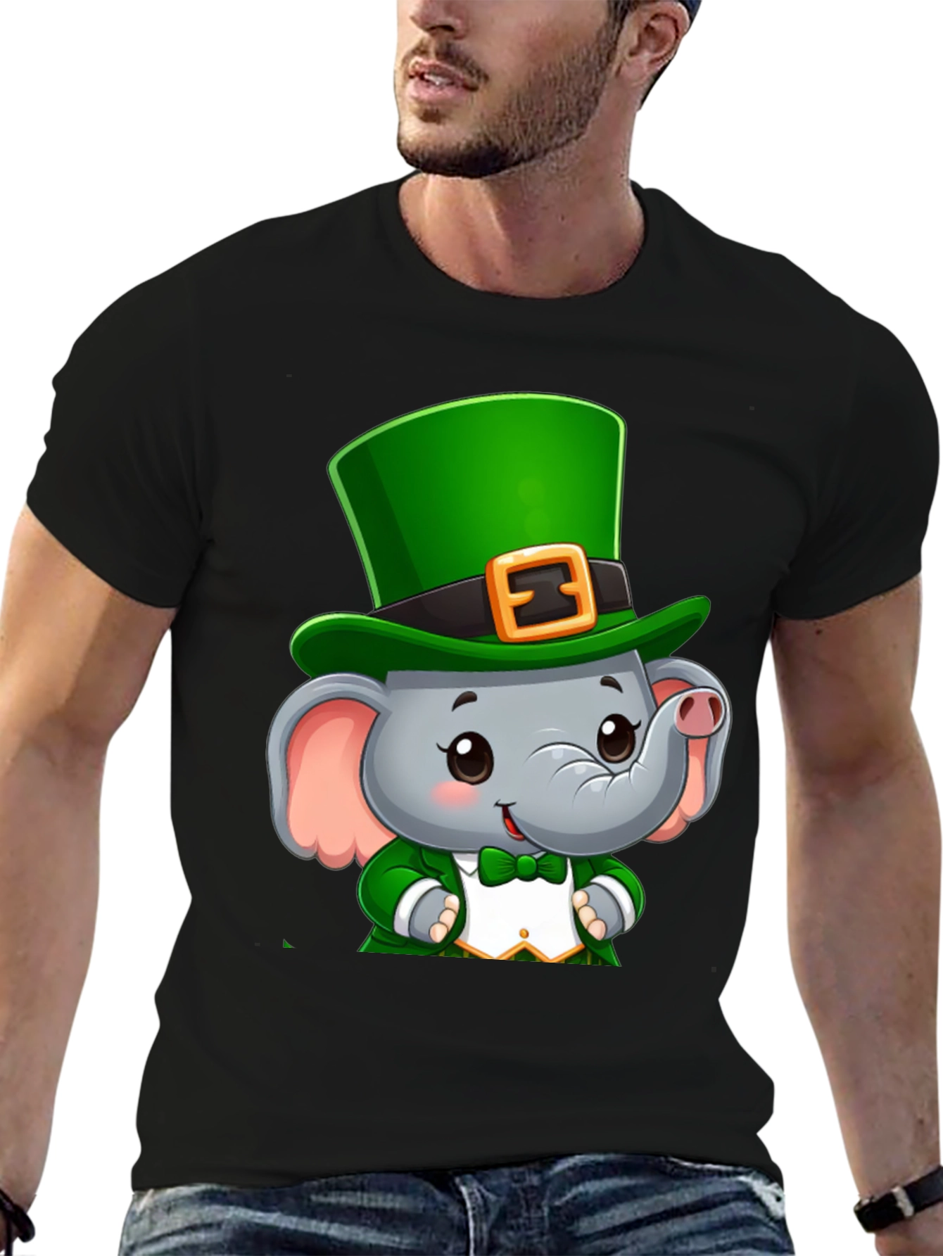 Black St. Patrick's Day Elephant T-Shirt view 6