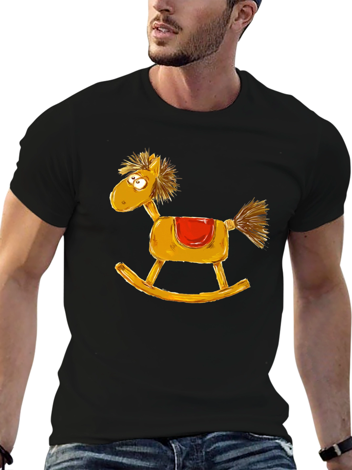 Black Rocking Horse Graphic Tee - Quirky Style view 6