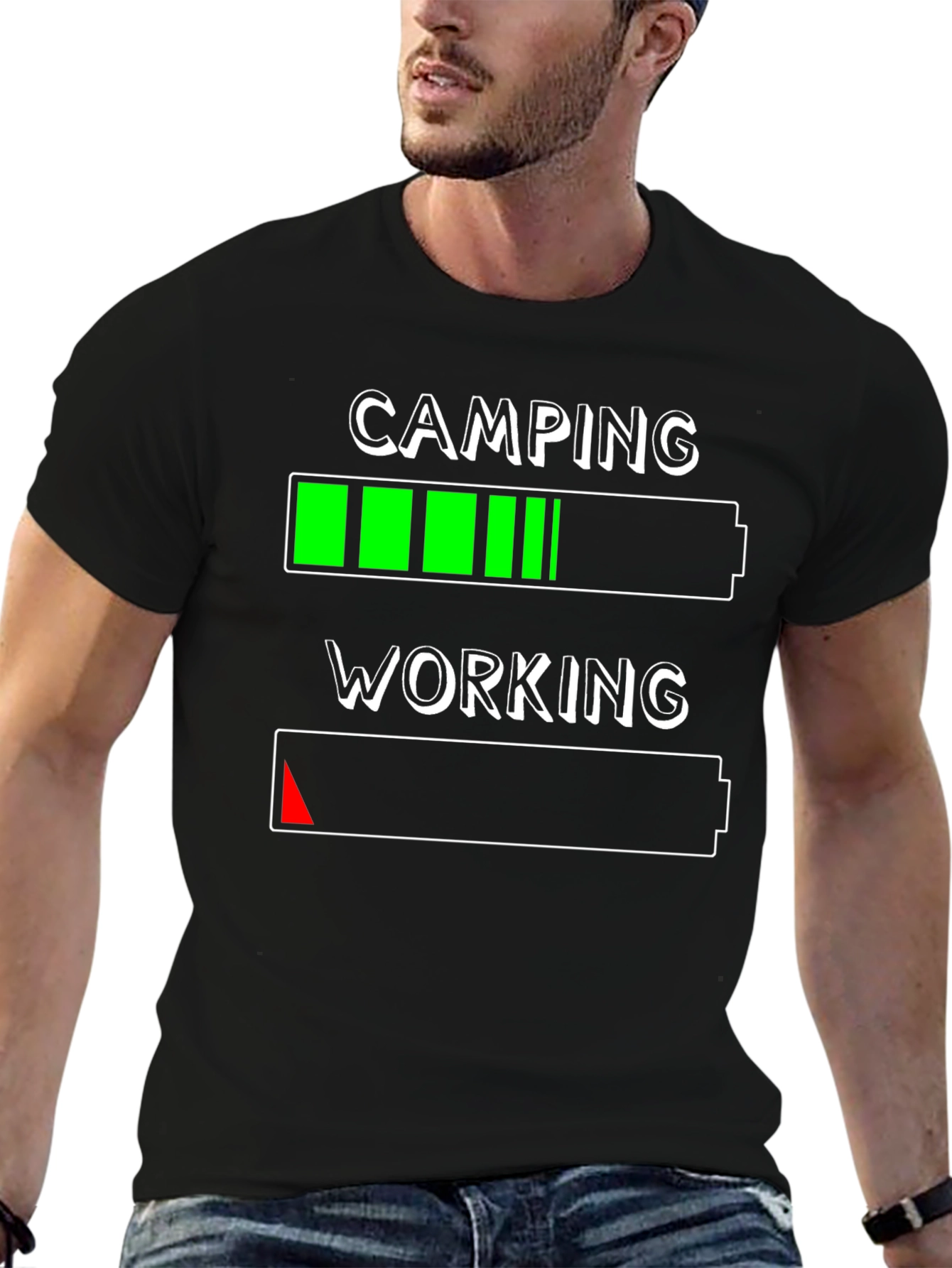 Black Camping Over Working T-Shirt - Battery Life Design view 6