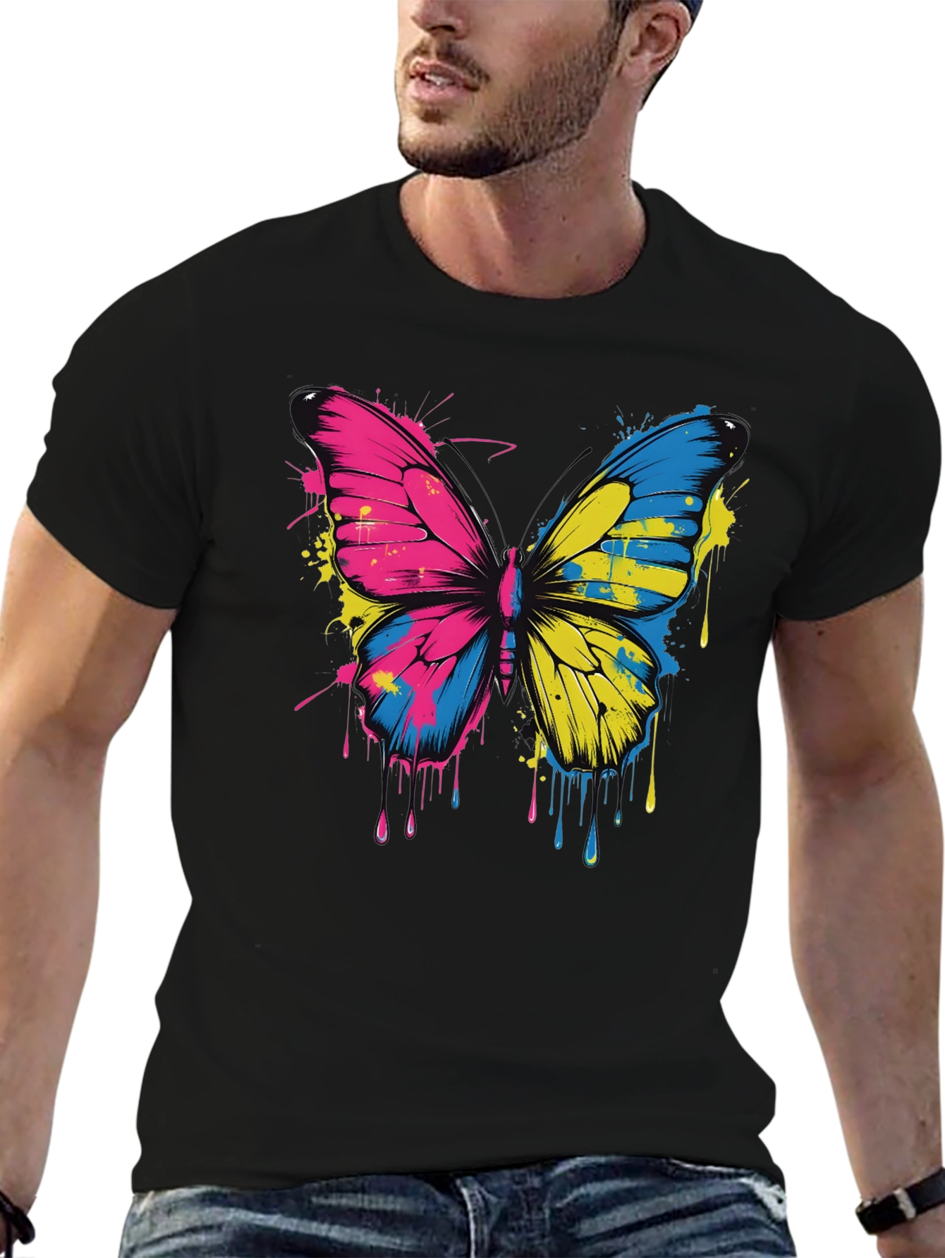 Black Butterfly Splash Tee - Colorful Graphic T-Shirt view 6