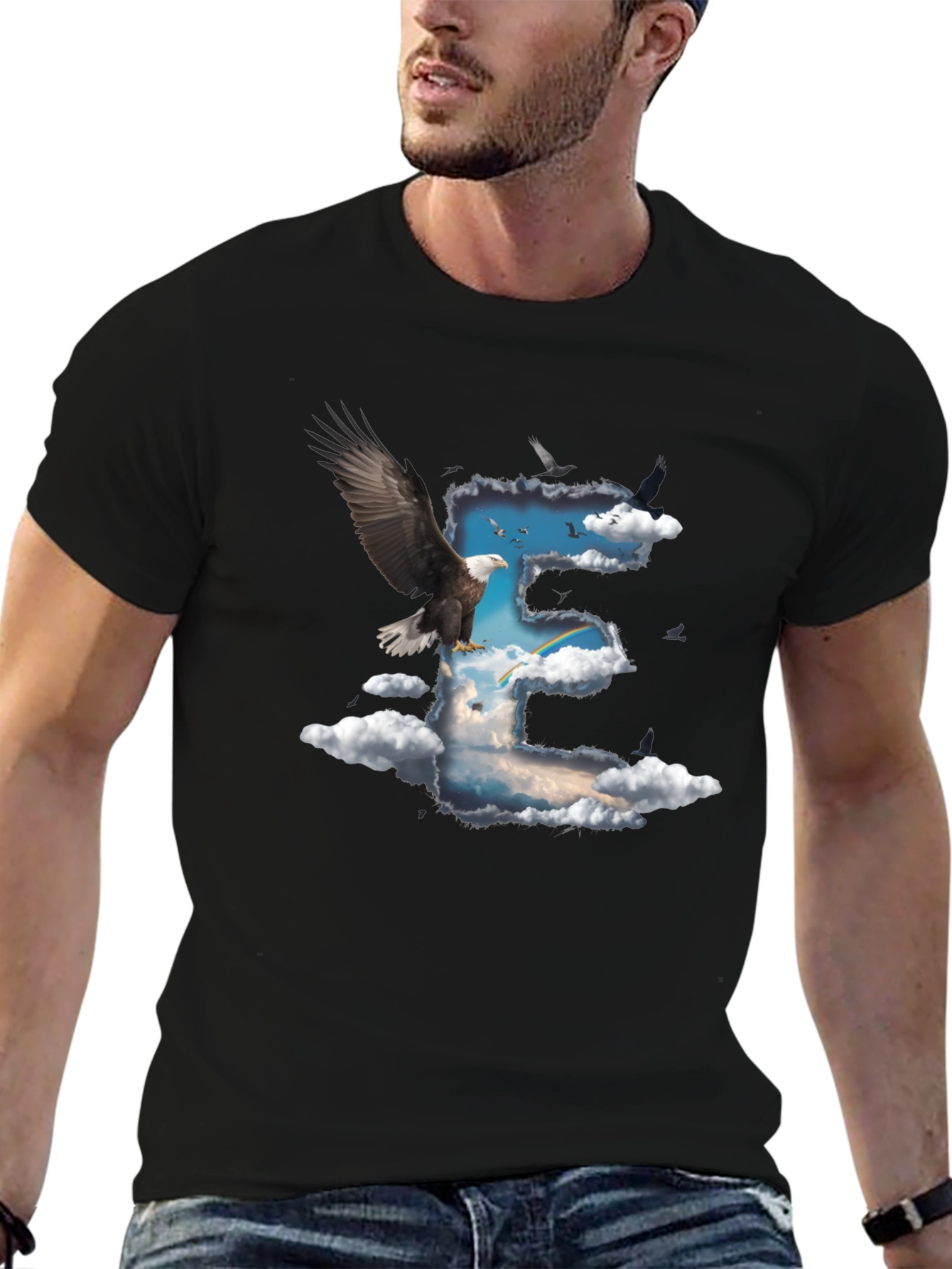 Black Eagle & Clouds Graphic Tee - Black Cotton view 6