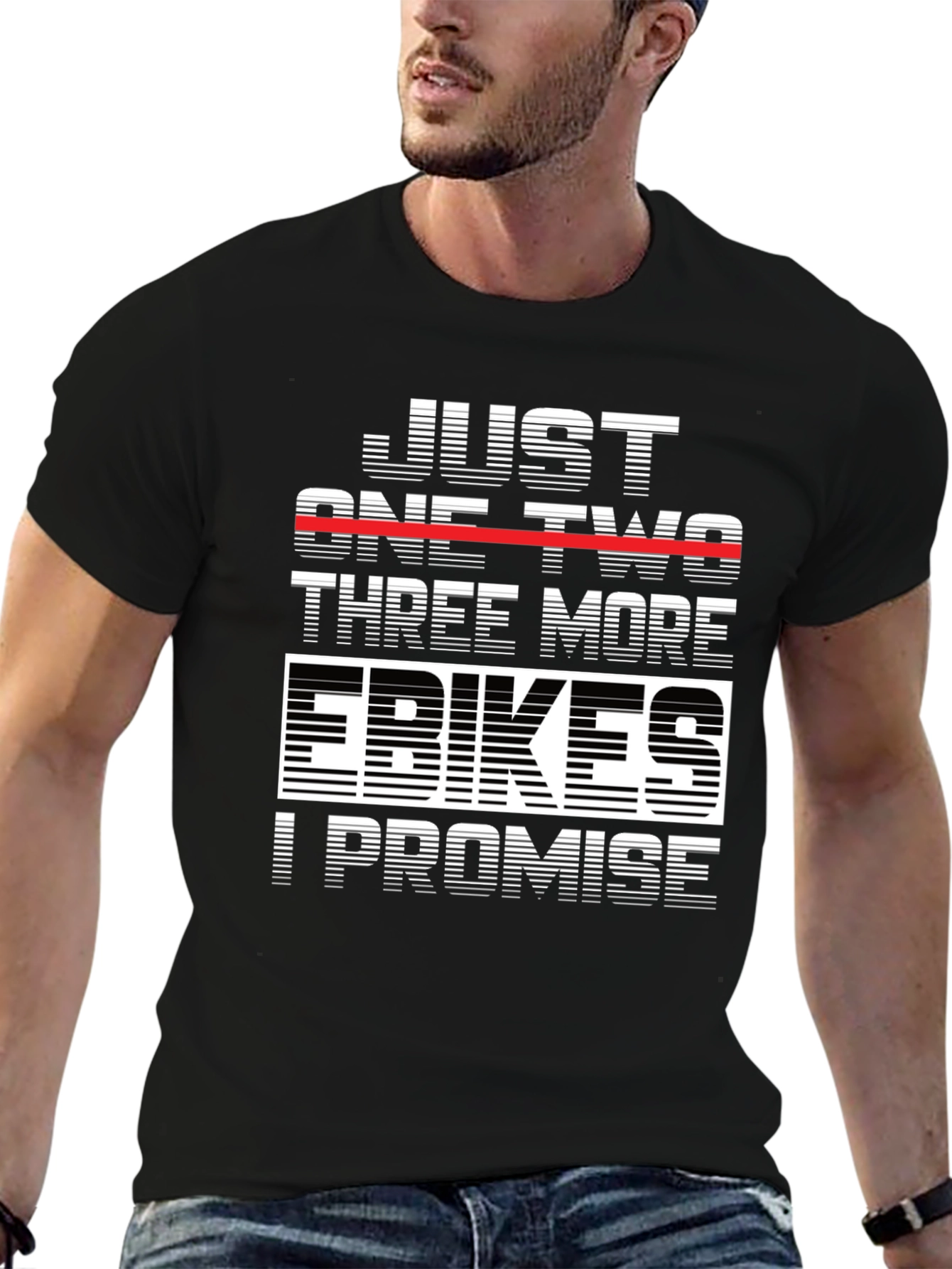 Black Just One Two Three More EBikes T-Shirt view 6